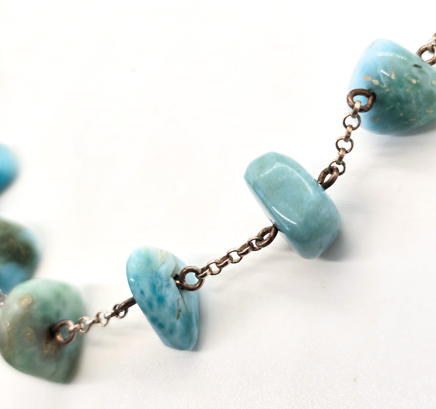 Larimar nugget tumbled Dominican Republic sterling silver stationary necklace