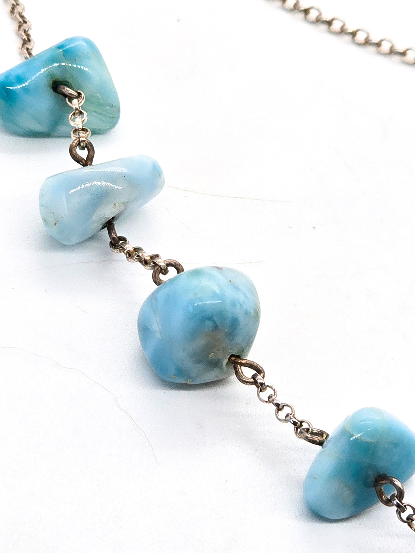 Larimar nugget tumbled Dominican Republic sterling silver stationary necklace