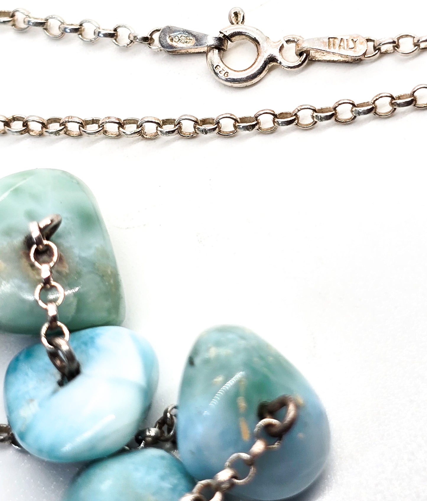 Larimar nugget tumbled Dominican Republic sterling silver stationary necklace