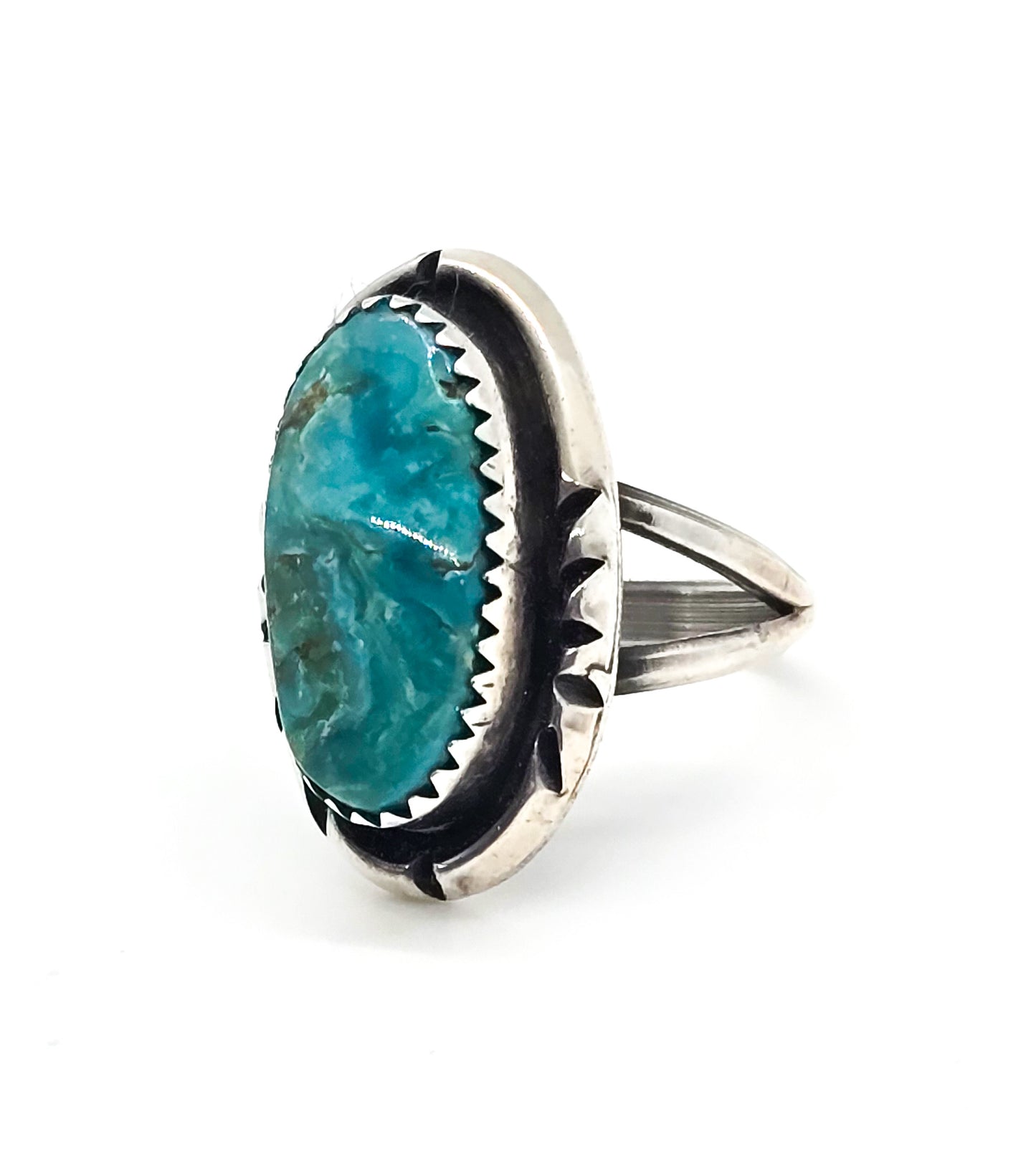 Kingman Turquoise Navajo signed vintage Native American sterling silver ring size 5.5