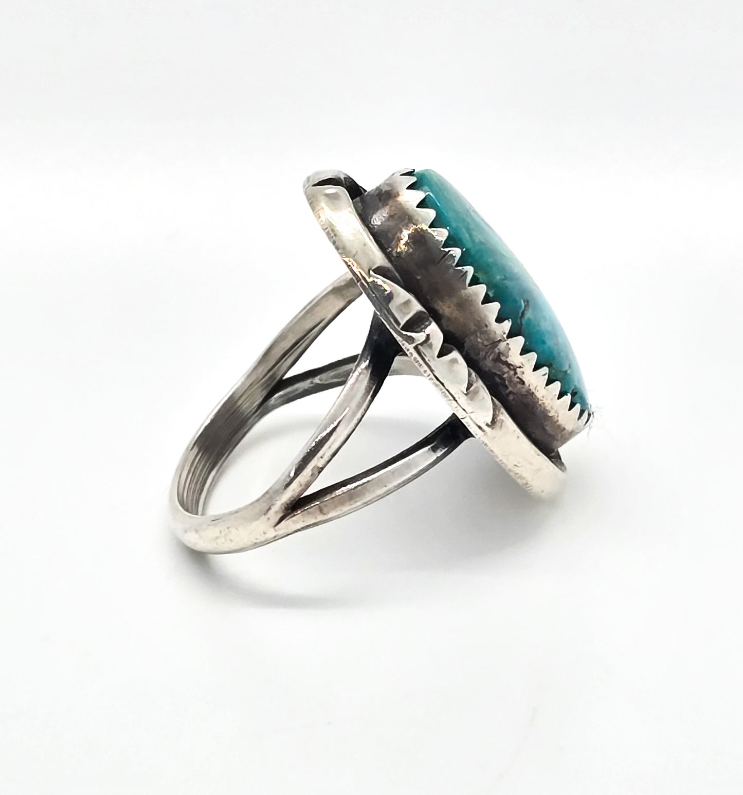 Kingman Turquoise Navajo signed vintage Native American sterling silver ring size 5.5