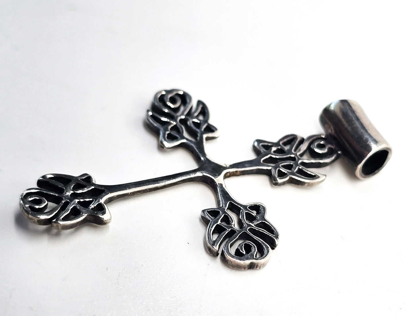 Viking Celtic knot sterling silver decorated cross slide pendant