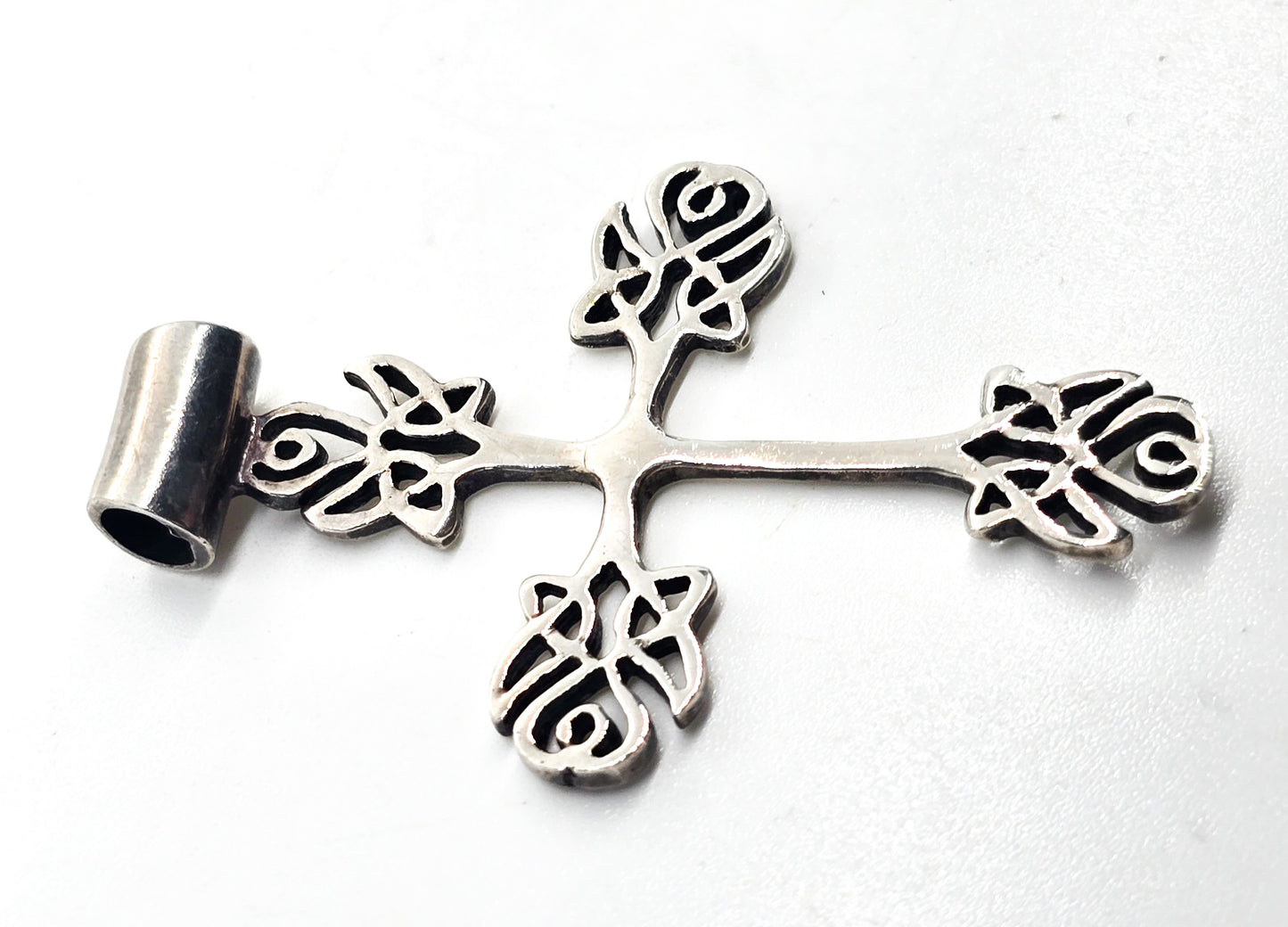 Viking Celtic knot sterling silver decorated cross slide pendant