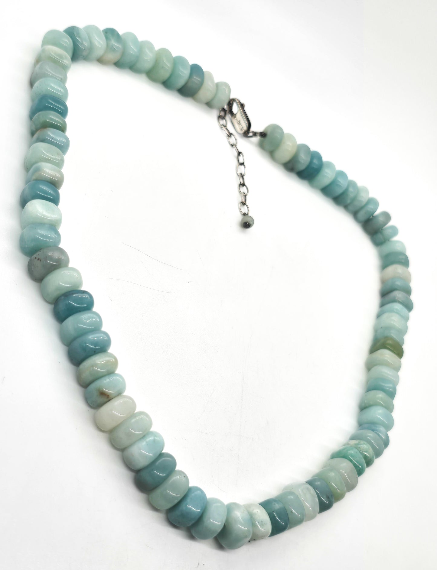 Aquamarine blue gemstone sterling silver rondelle natural beaded adjustable necklace