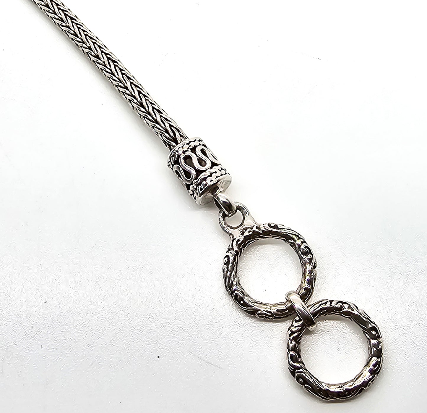 Double Dragon Naga tribal Bali Balinese sterling silver foxtail adjustable toggle bracelet