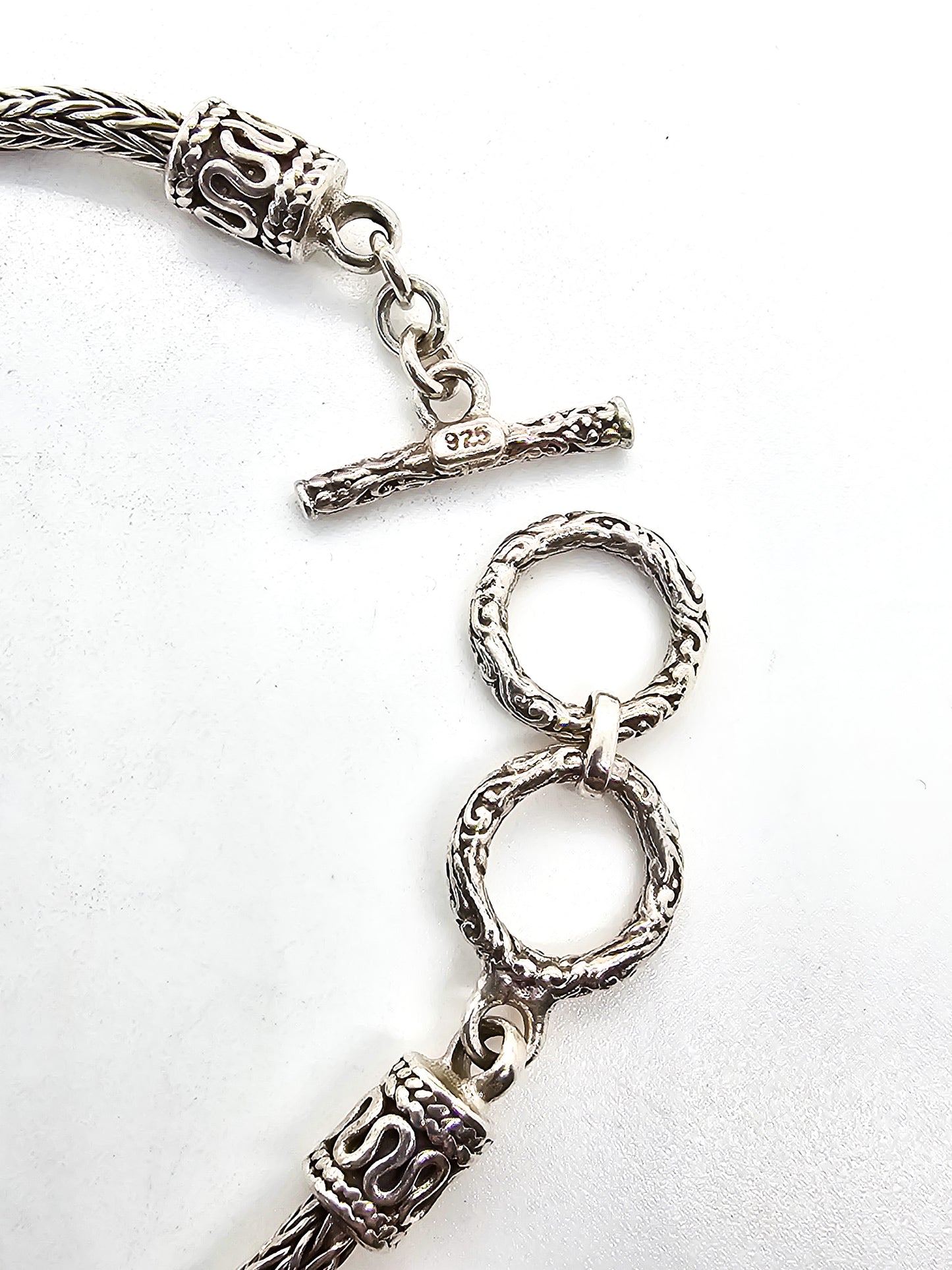 Double Dragon Naga tribal Bali Balinese sterling silver foxtail adjustable toggle bracelet