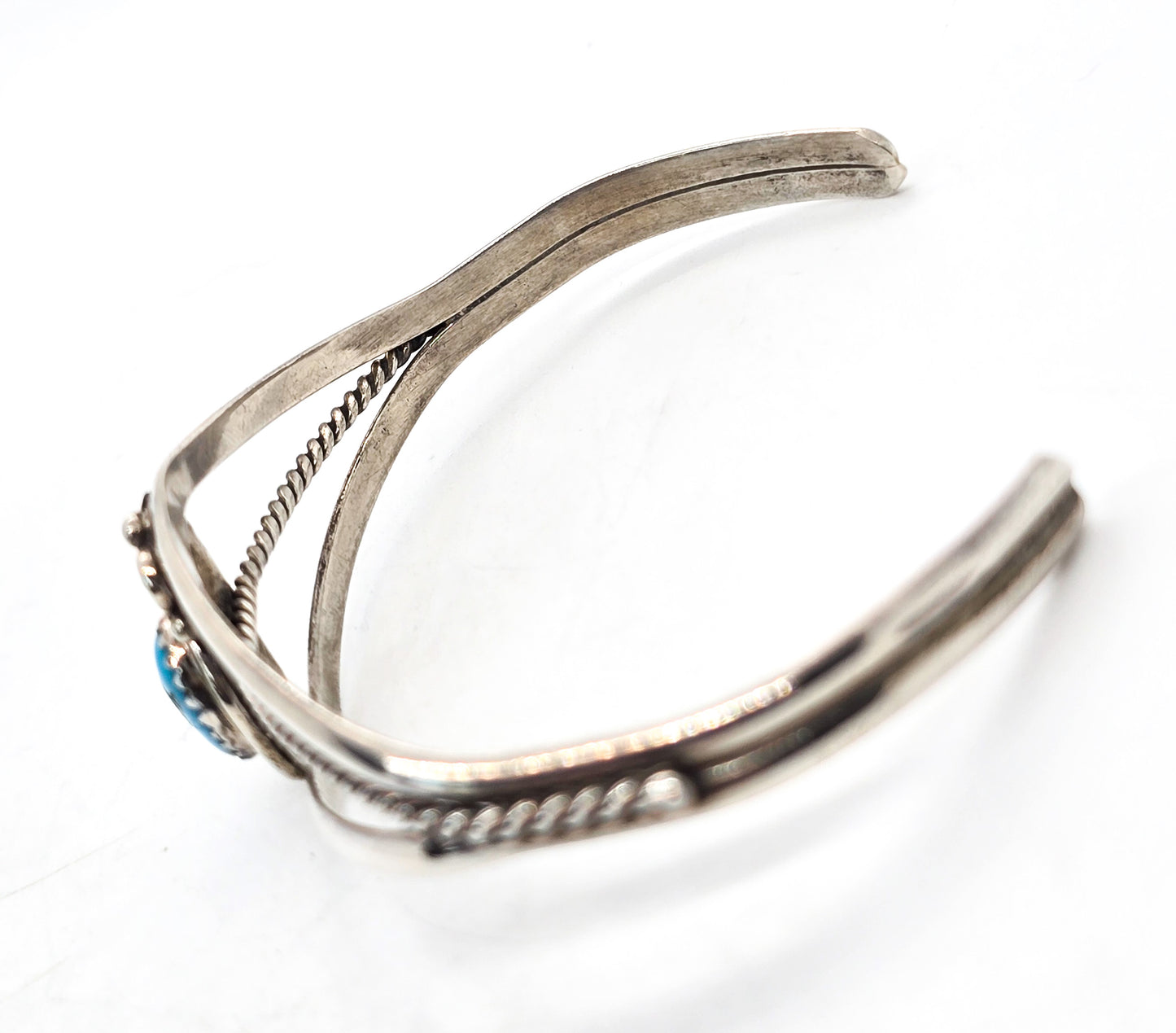 Navajo Native American petite Turquoise sterling silver feather vintage cuff bracelet