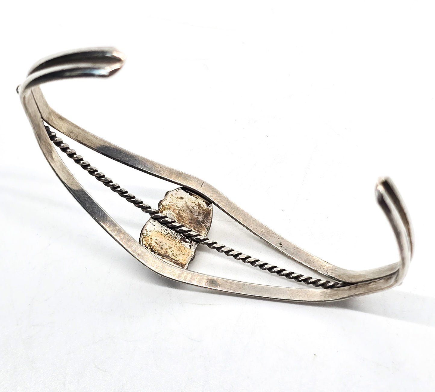 Navajo Native American petite Turquoise sterling silver feather vintage cuff bracelet