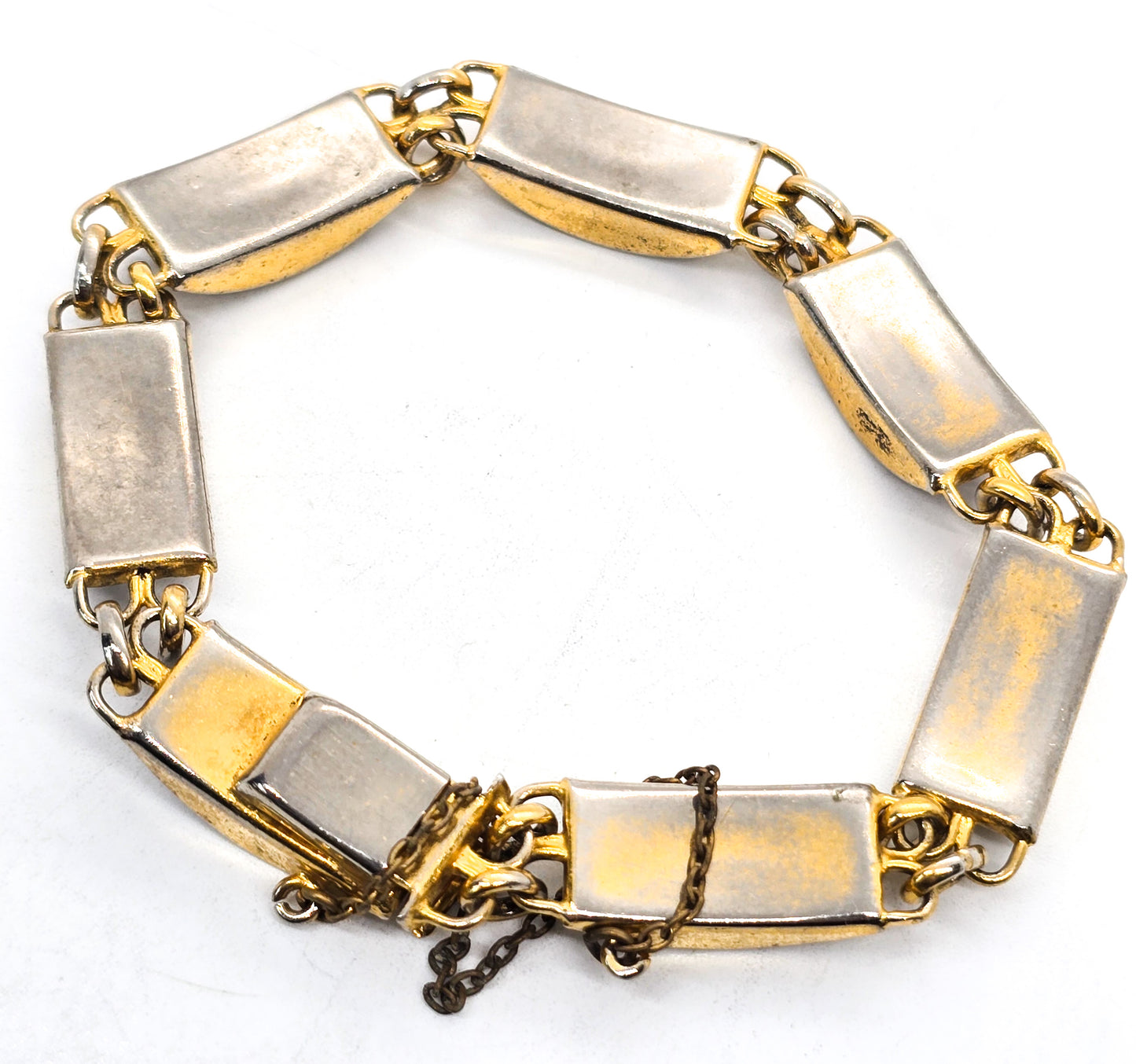 Spanish Damascene flying bird black and gold toned vintage tennis bracelet