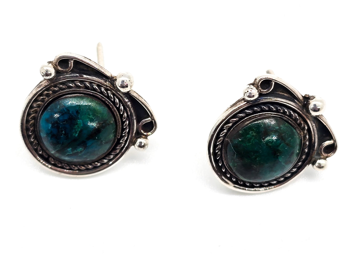 Chrysocolla Native American 950 sterling silver twisted rope vintage stud earrings