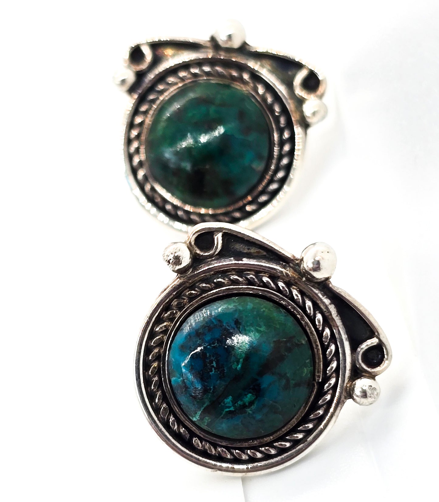 Chrysocolla Native American 950 sterling silver twisted rope vintage stud earrings