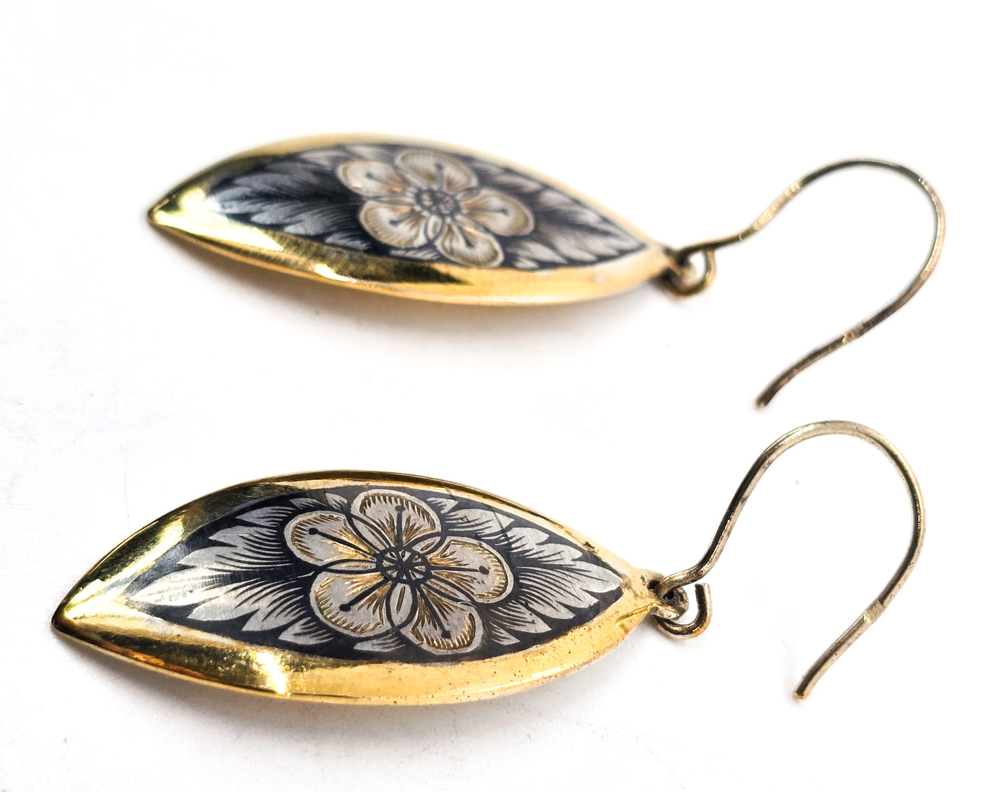 Russian Niello 875 Vermeil silver and gold flower vintage sterling silver earrings