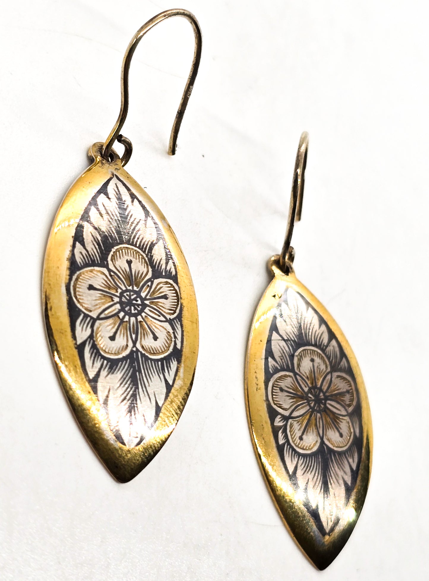 Russian Niello 875 Vermeil silver and gold flower vintage sterling silver earrings