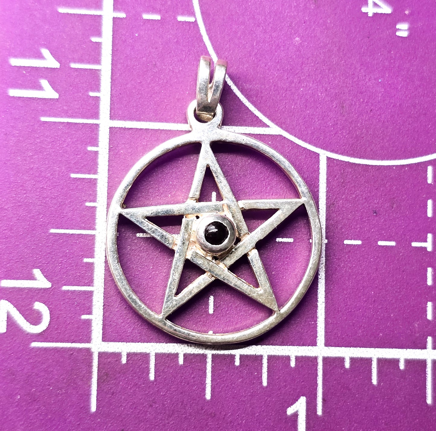 Garnet Pentacle Sterling silver matching earrings and pendant set Wicca Pagan