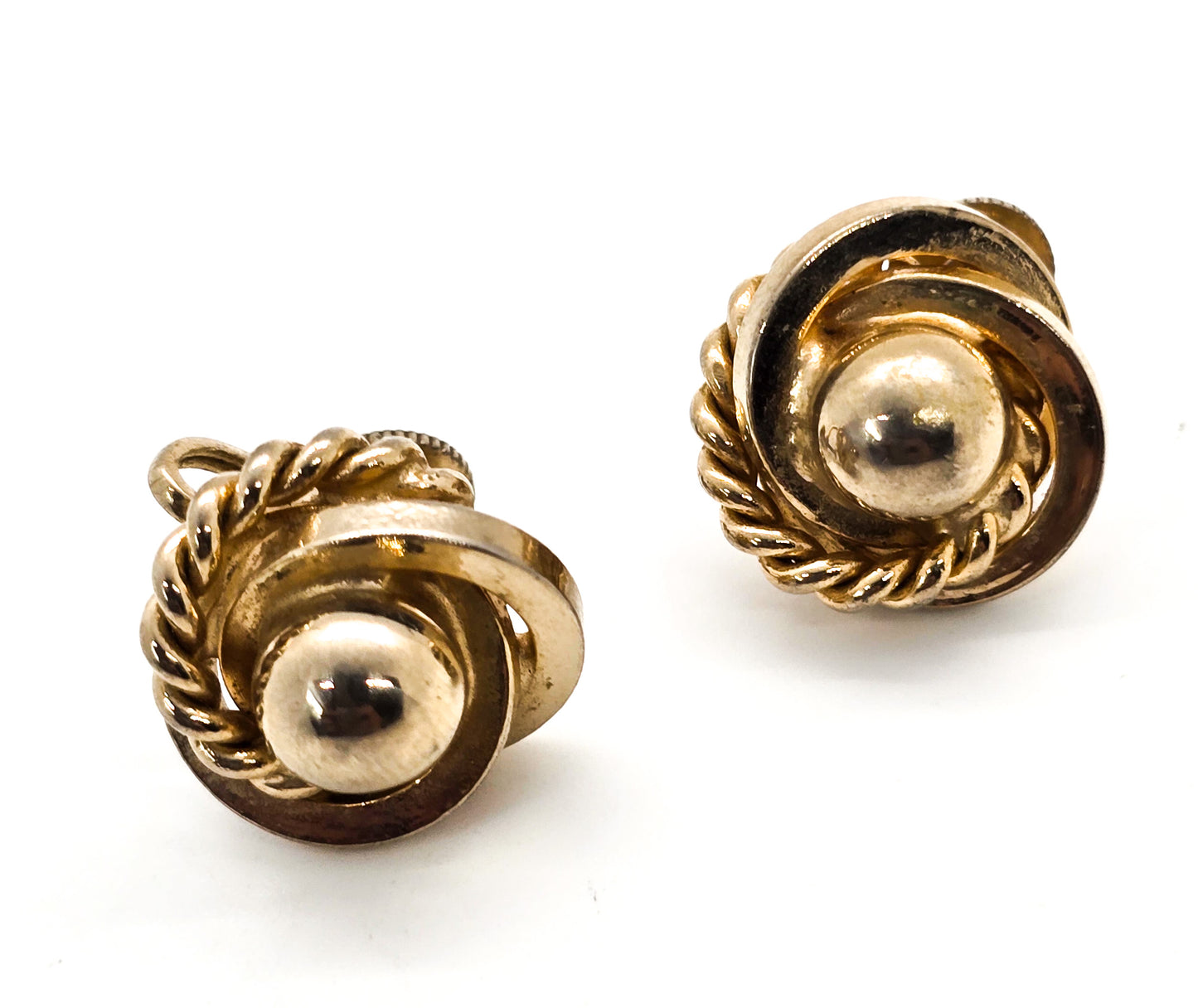 Coro knot gold toned twisted rope vintage mid century screw back earrings