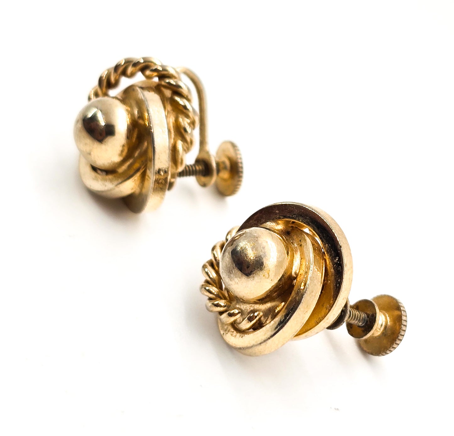 Coro knot gold toned twisted rope vintage mid century screw back earrings