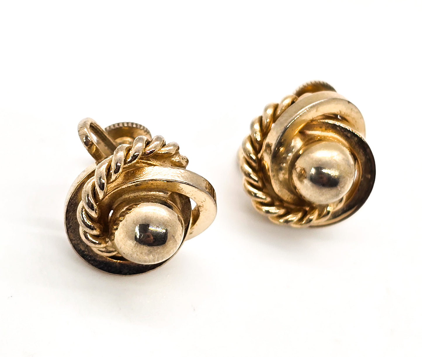 Coro knot gold toned twisted rope vintage mid century screw back earrings