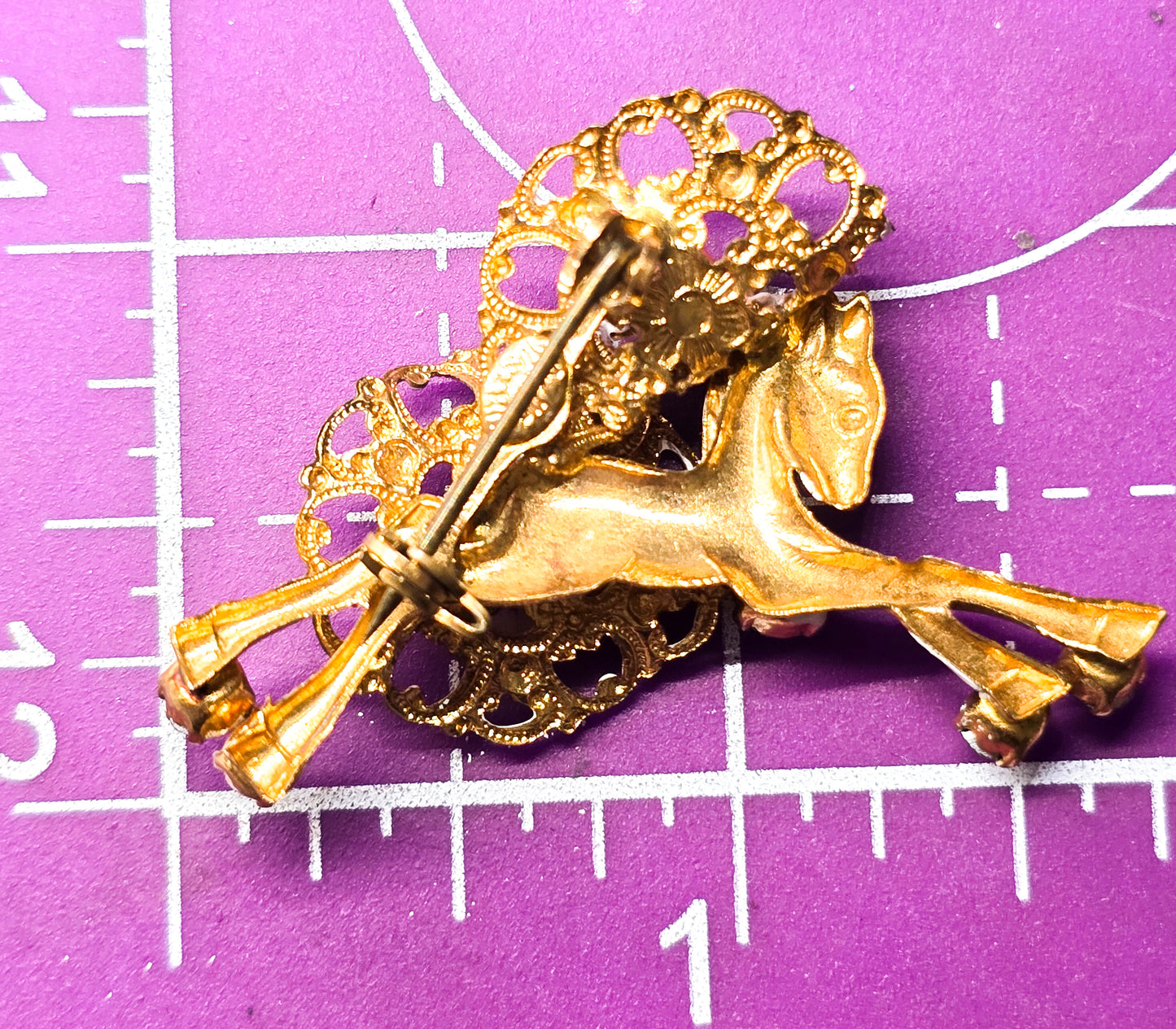 Azub Austria white painted carousel Aurora borealis rhinestone horse vintage brooch
