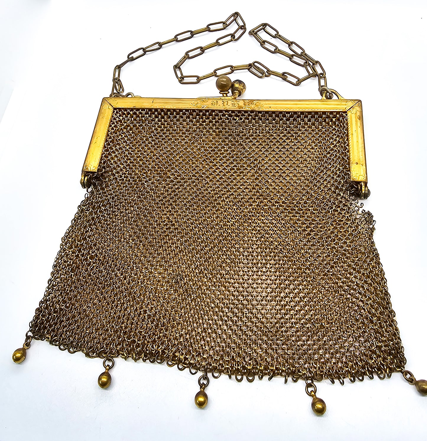 Goldine CB Art Deco mesh gold toned antique hand bag purse
