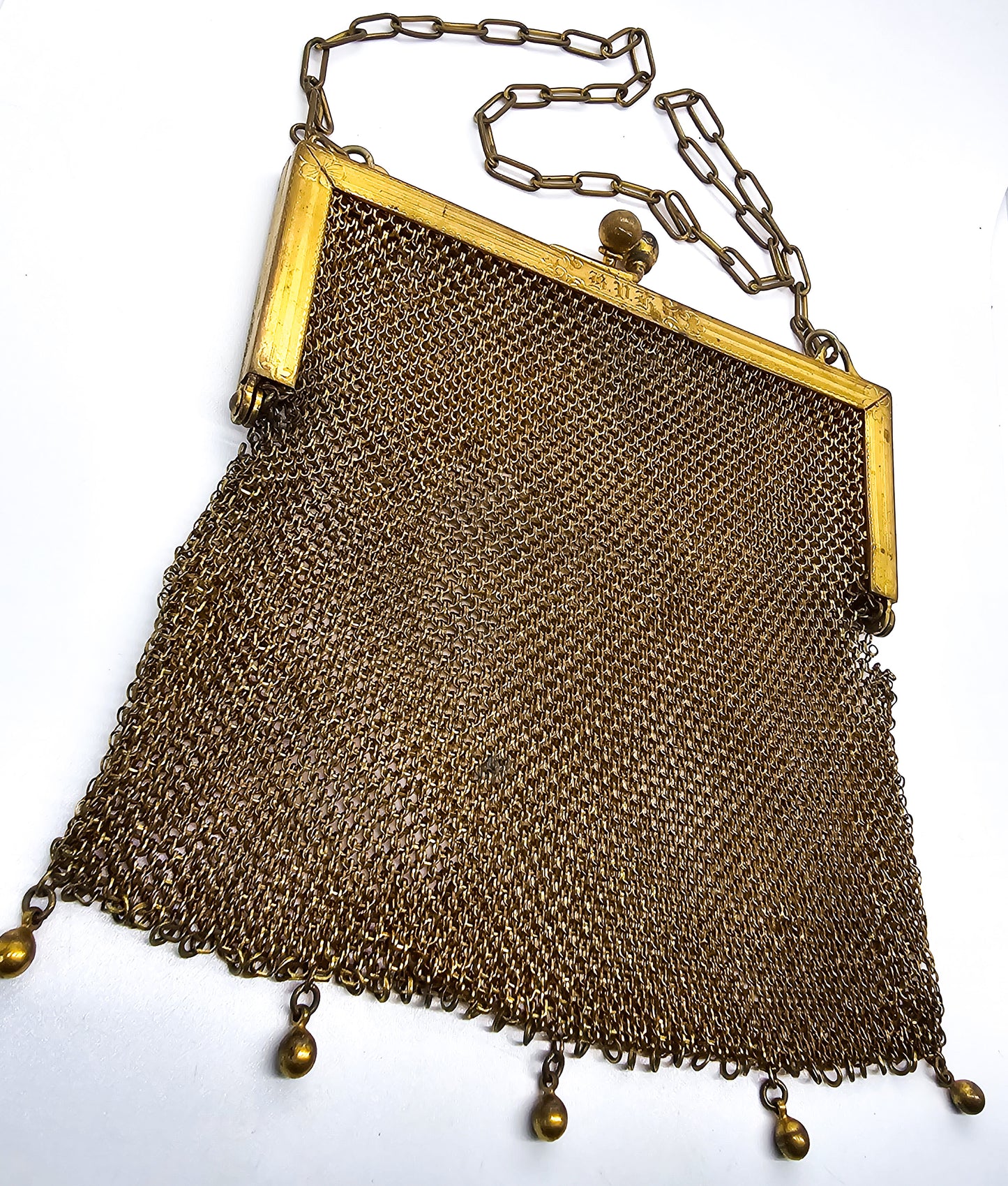 Goldine CB Art Deco mesh gold toned antique hand bag purse