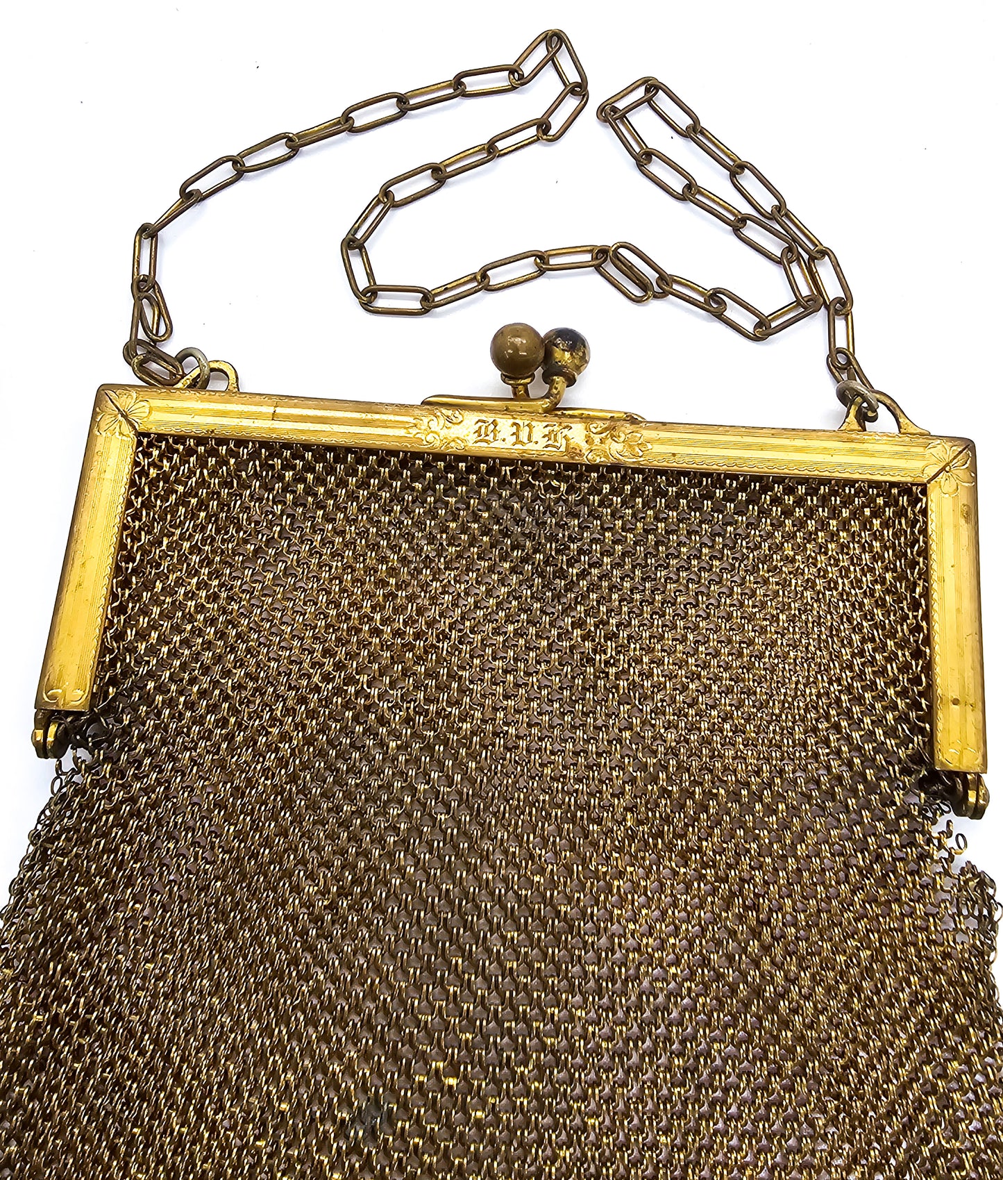 Goldine CB Art Deco mesh gold toned antique hand bag purse
