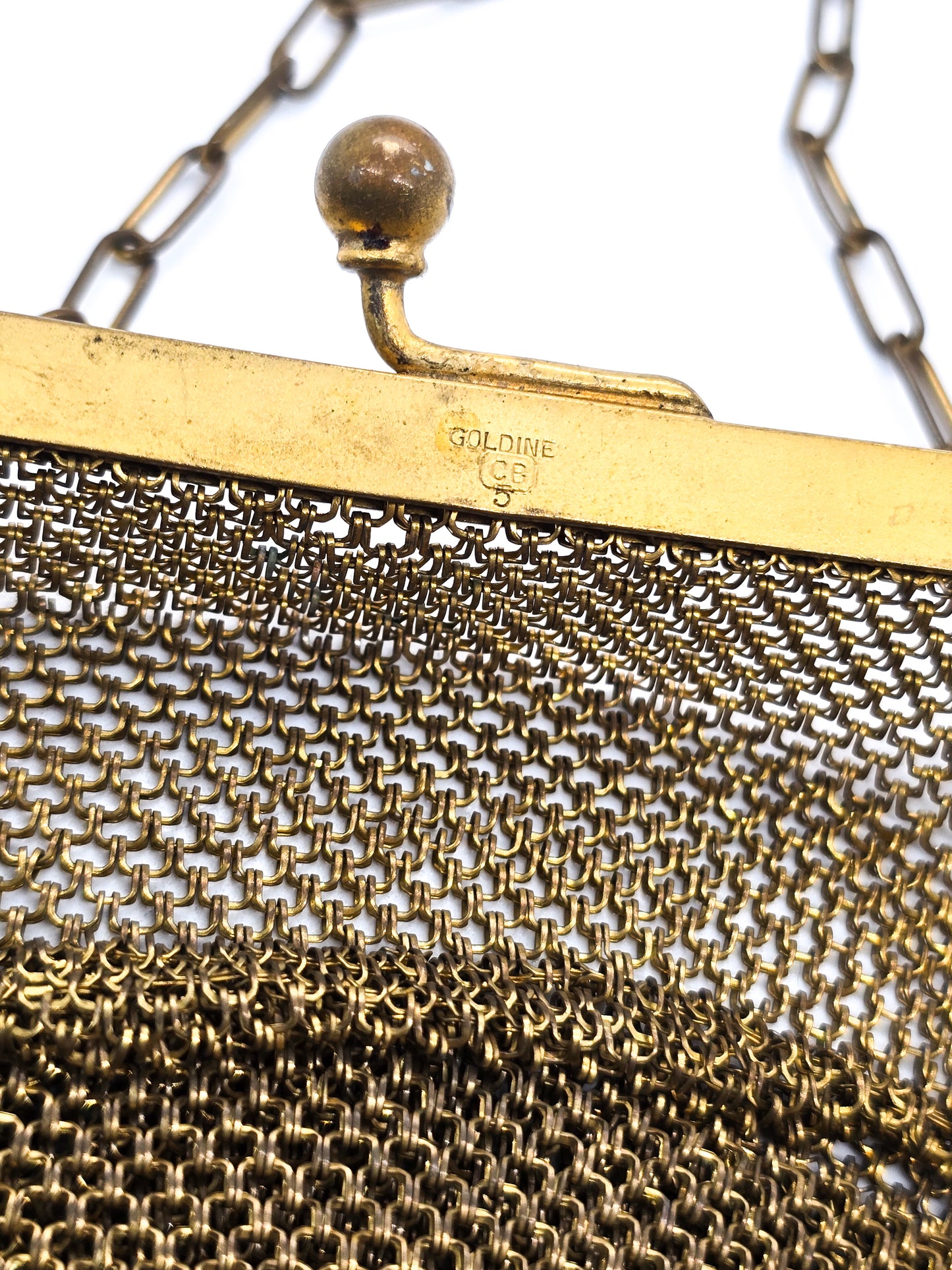 Goldine CB Art Deco mesh gold toned antique hand bag purse