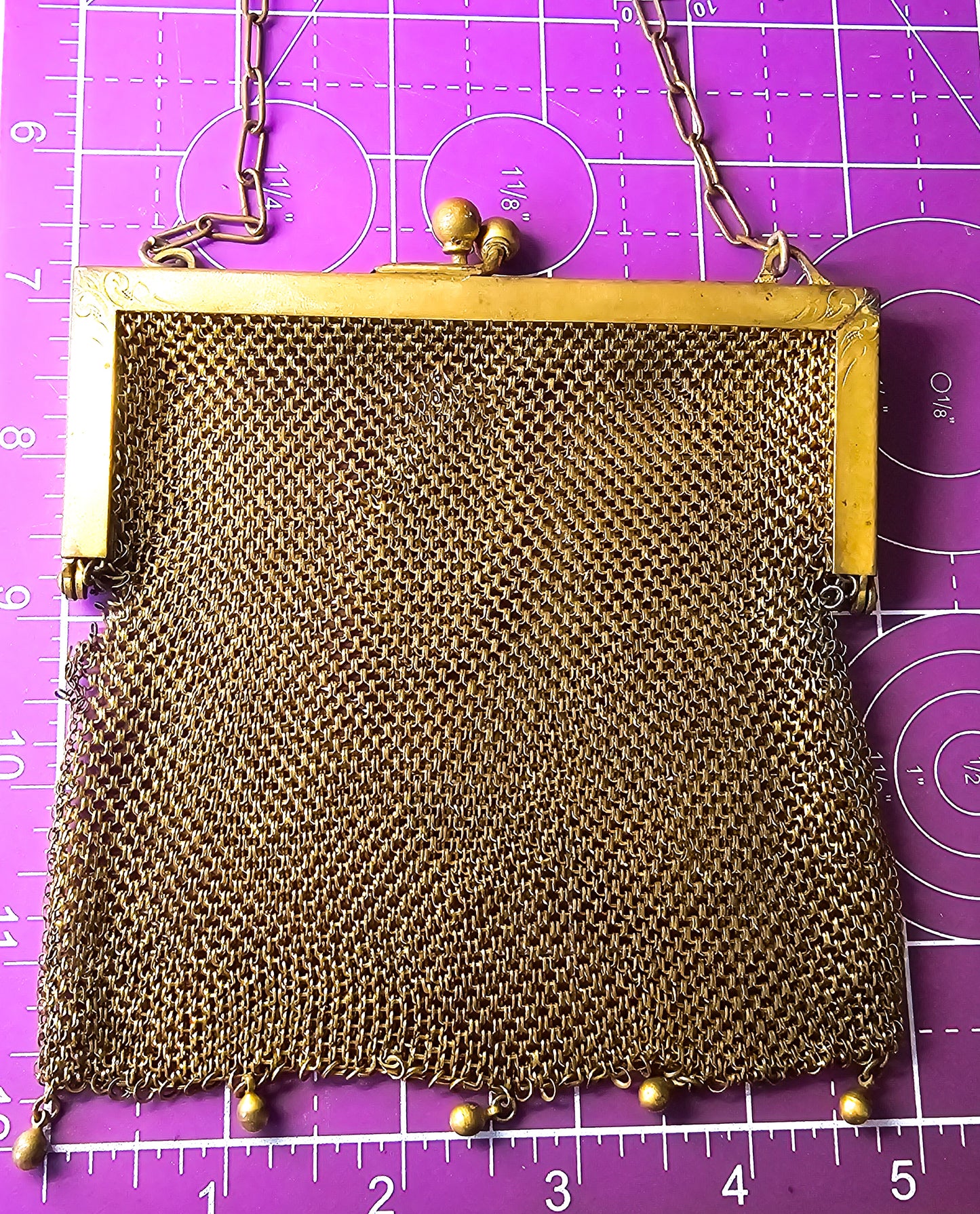 Goldine CB Art Deco mesh gold toned antique hand bag purse