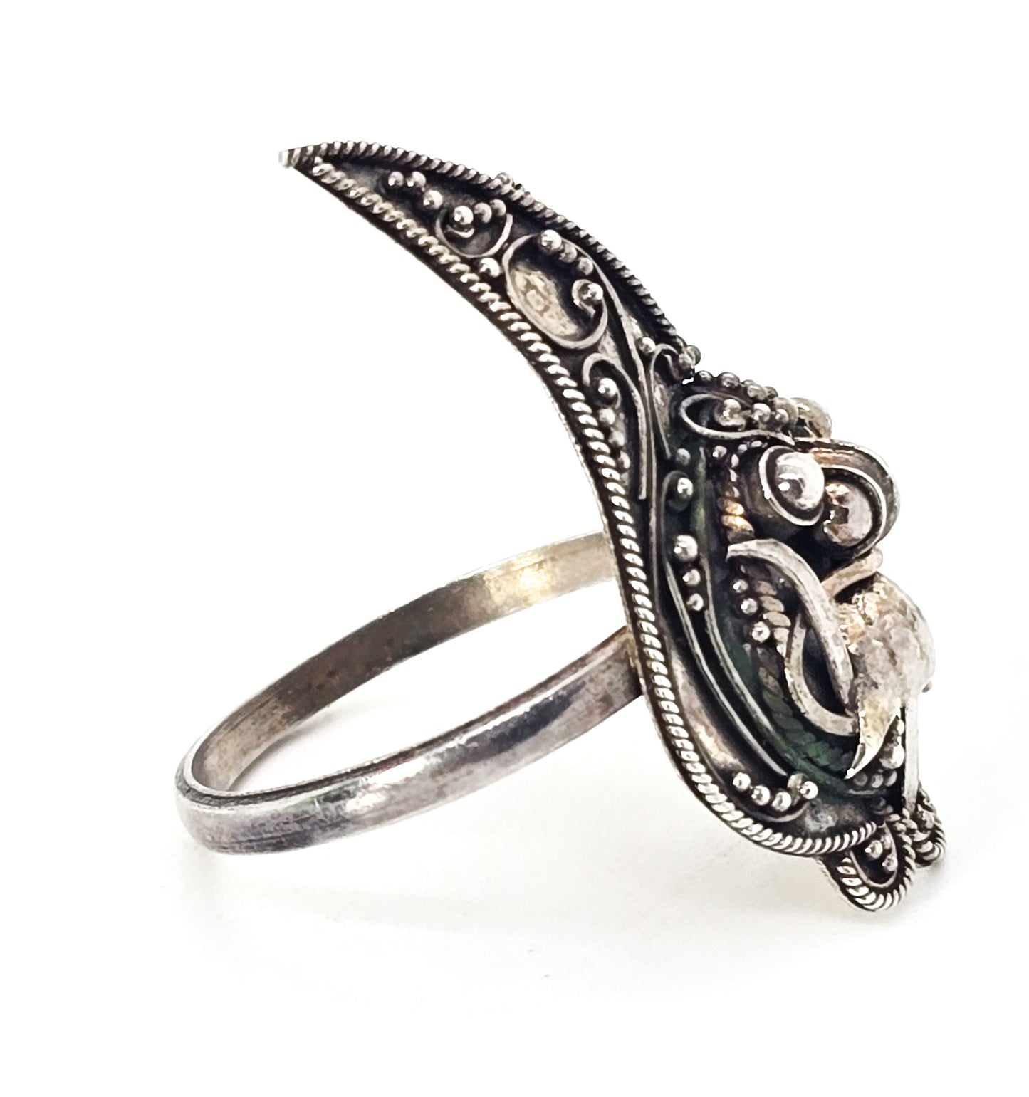 Rangda Barong face Balinese demon Queen Indonesian sterling silver ring size 8 and 1/2