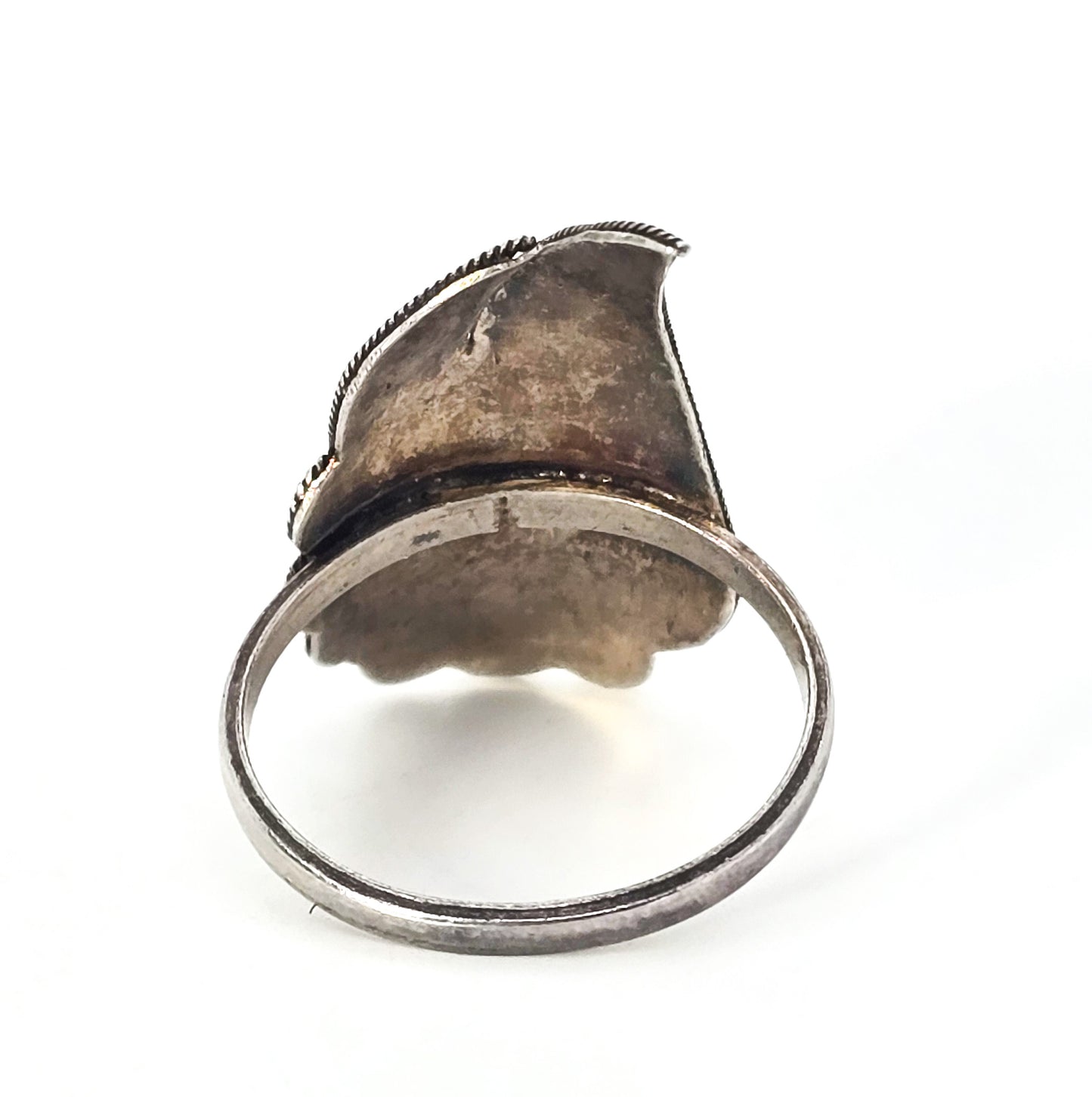 Rangda Barong face Balinese demon Queen Indonesian sterling silver ring size 8 and 1/2