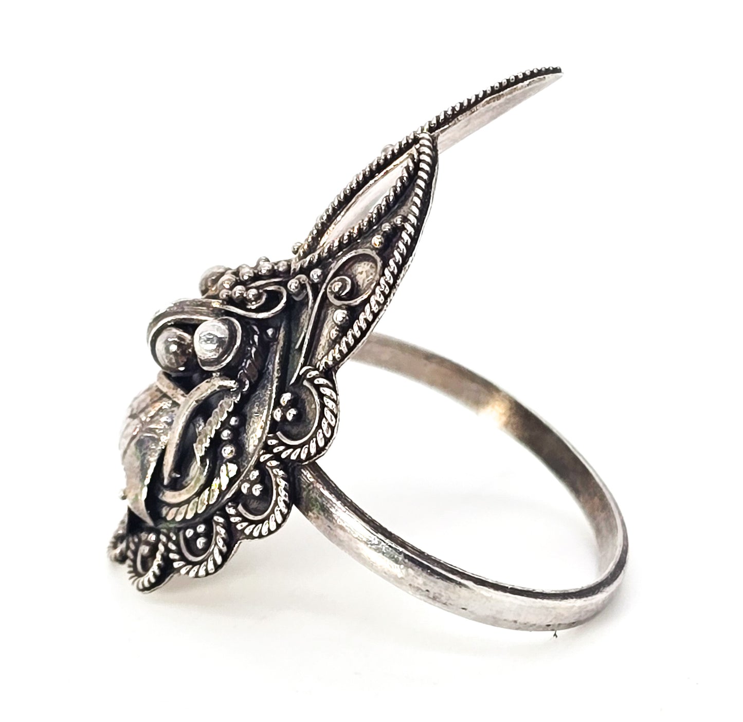 Rangda Barong face Balinese demon Queen Indonesian sterling silver ring size 8 and 1/2