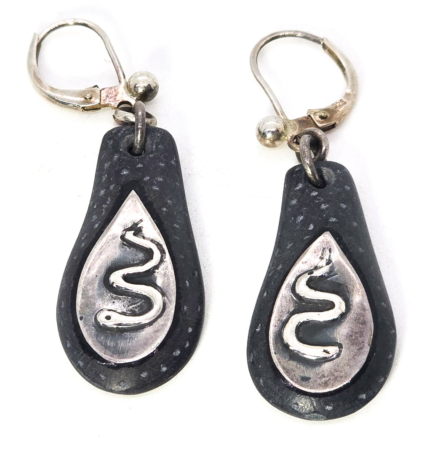 Silver Snake natural tribal artisan tribal sterling silver lever back earrings