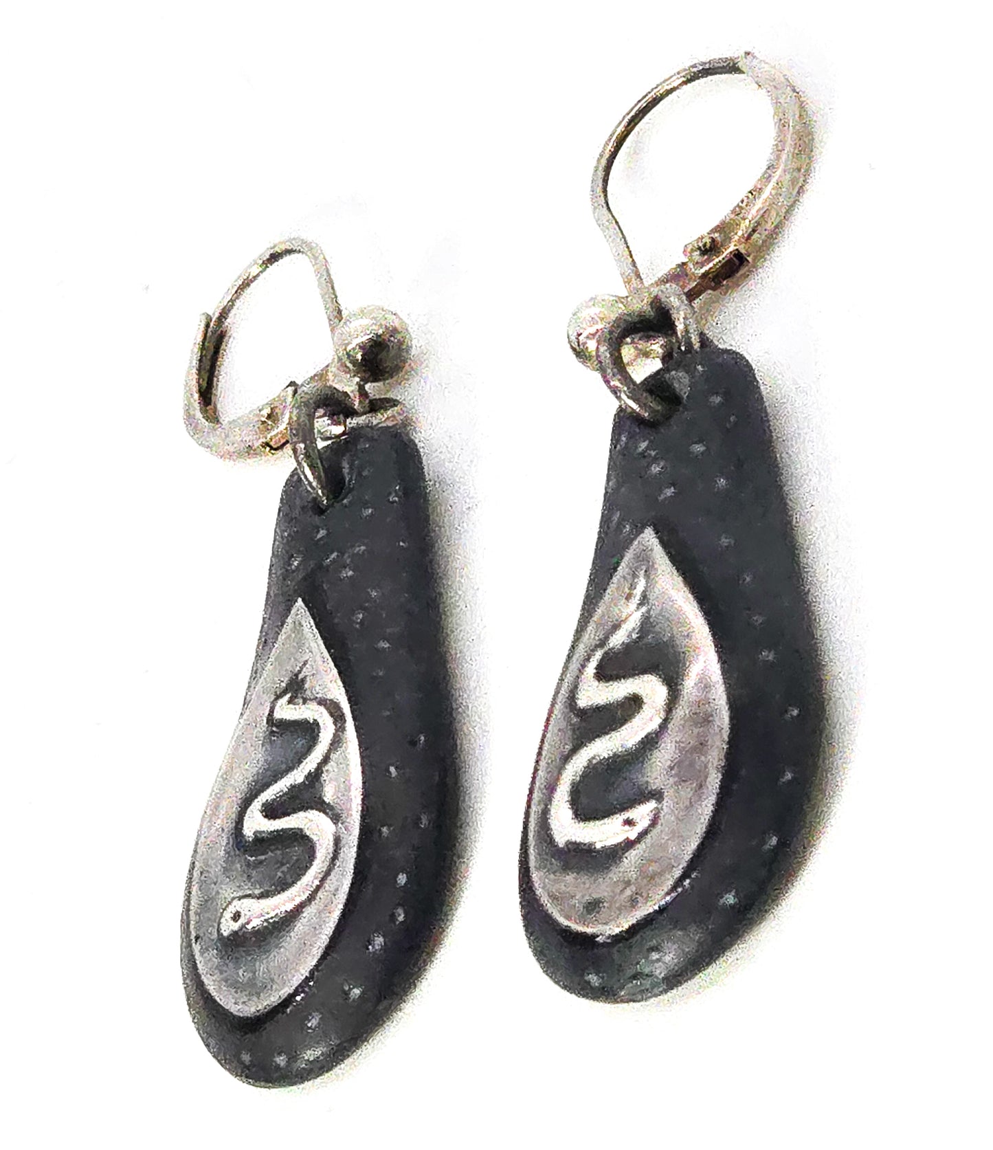 Silver Snake natural tribal artisan tribal sterling silver lever back earrings