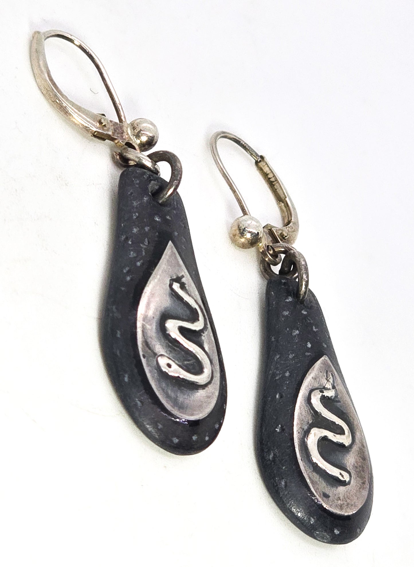 Silver Snake natural tribal artisan tribal sterling silver lever back earrings