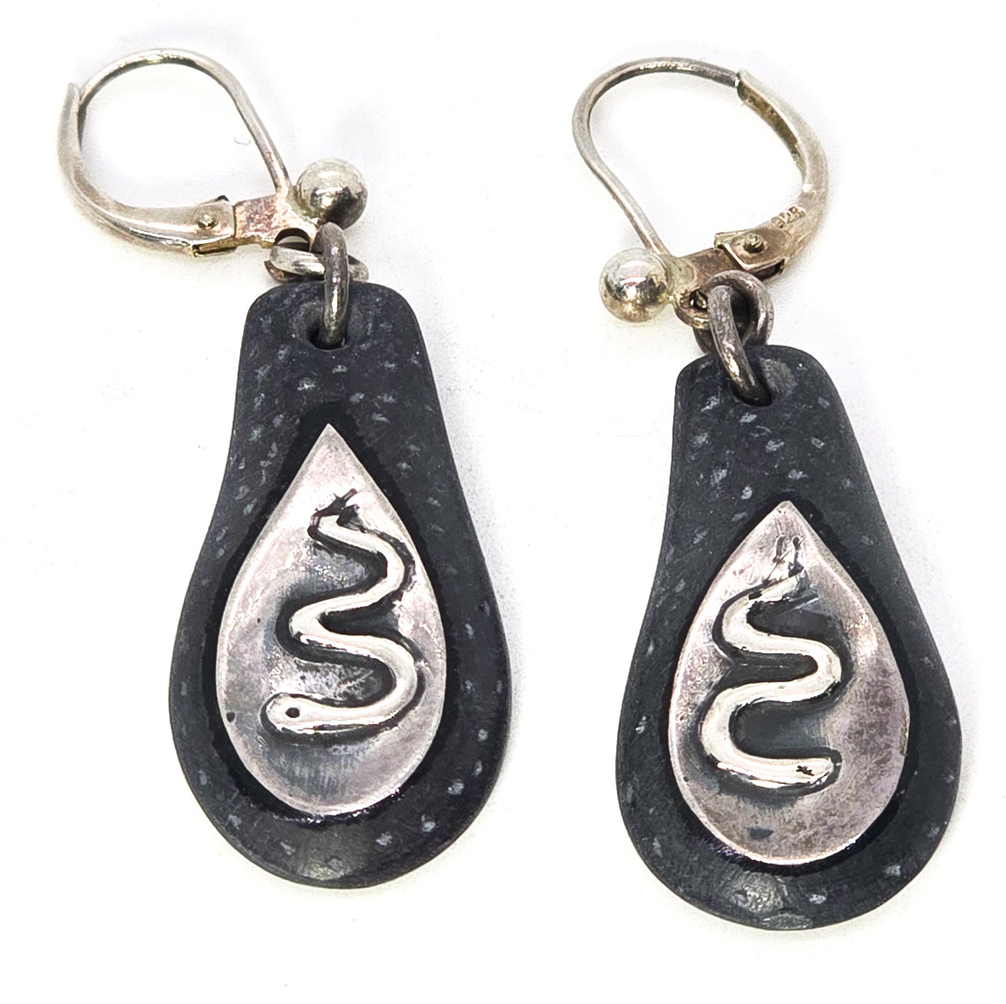 Silver Snake natural tribal artisan tribal sterling silver lever back earrings