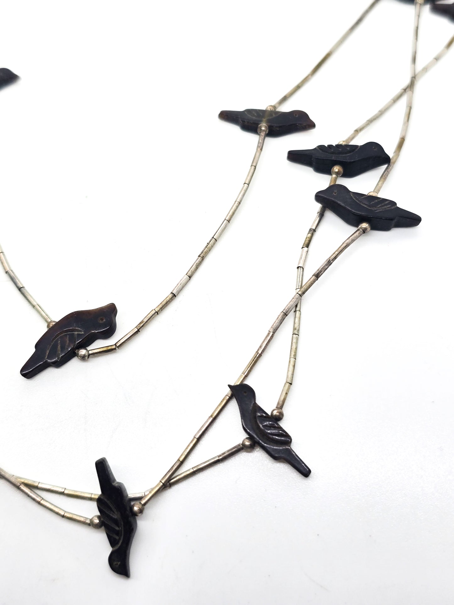 Native American liquid silver carved shell 3 strand layered vintage fetish necklace