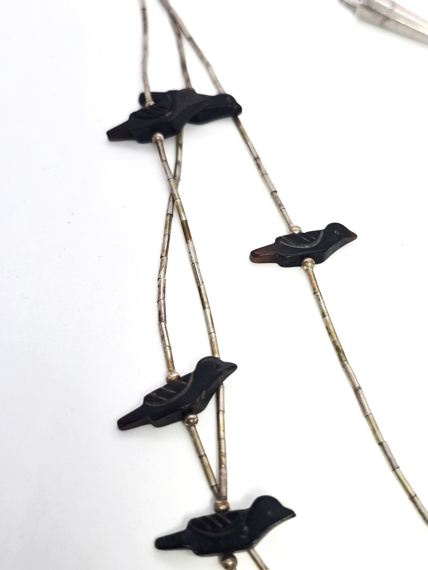 Native American liquid silver carved shell 3 strand layered vintage fetish necklace