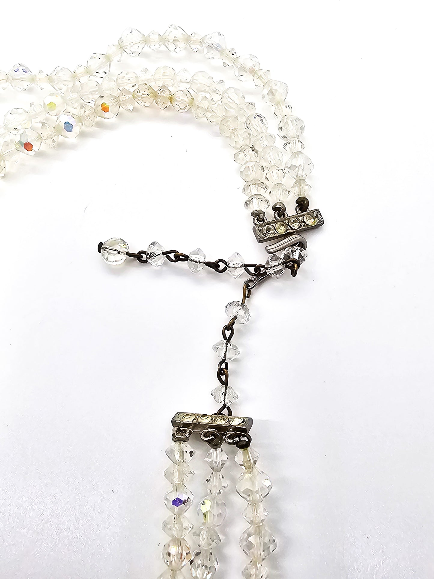Austrian Crystal tiered vintage three strand Aurora borealis graduated beaded necklace