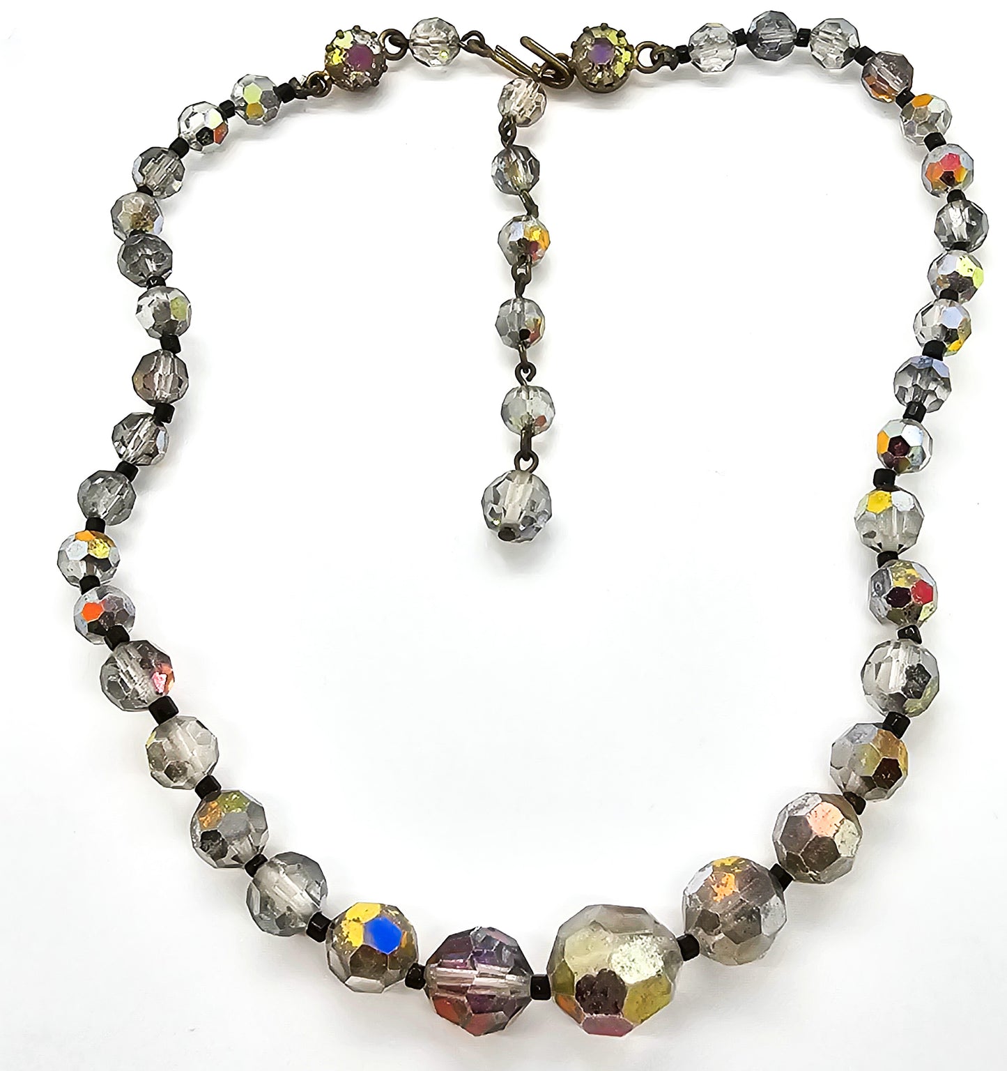 Austrian Crystal tiered vintage rhinestone Aurora borealis beaded necklace