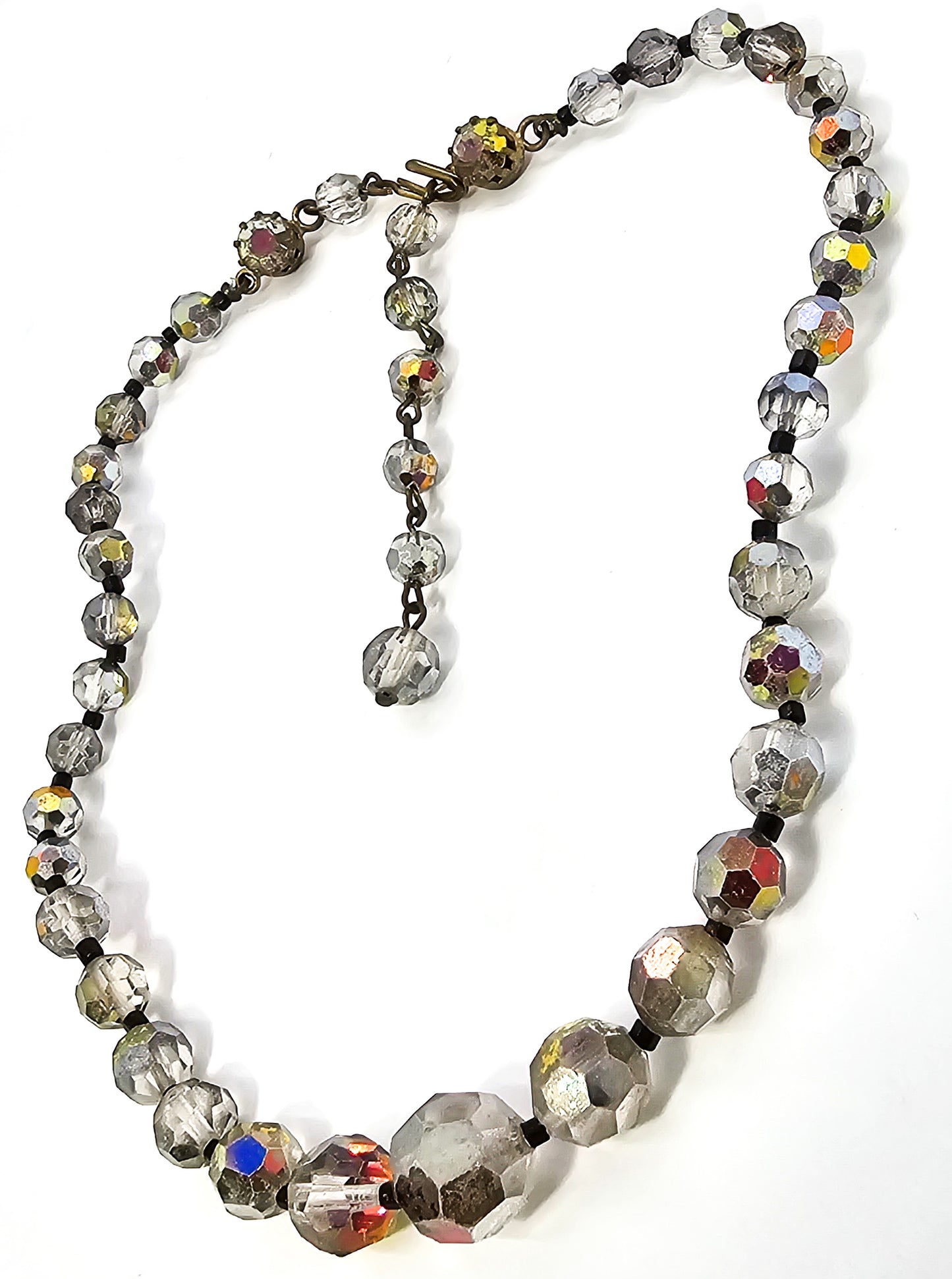 Austrian Crystal tiered vintage rhinestone Aurora borealis beaded necklace