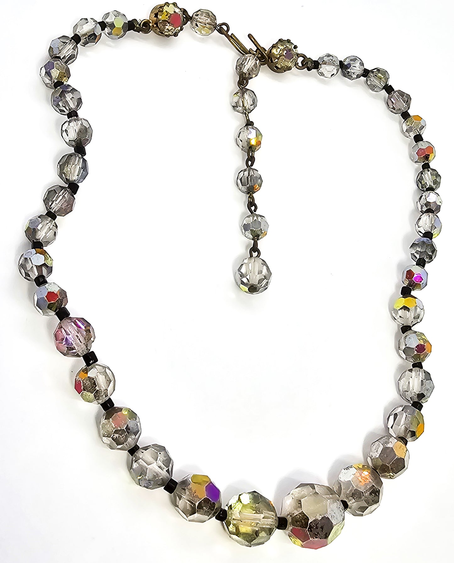 Austrian Crystal tiered vintage rhinestone Aurora borealis beaded necklace