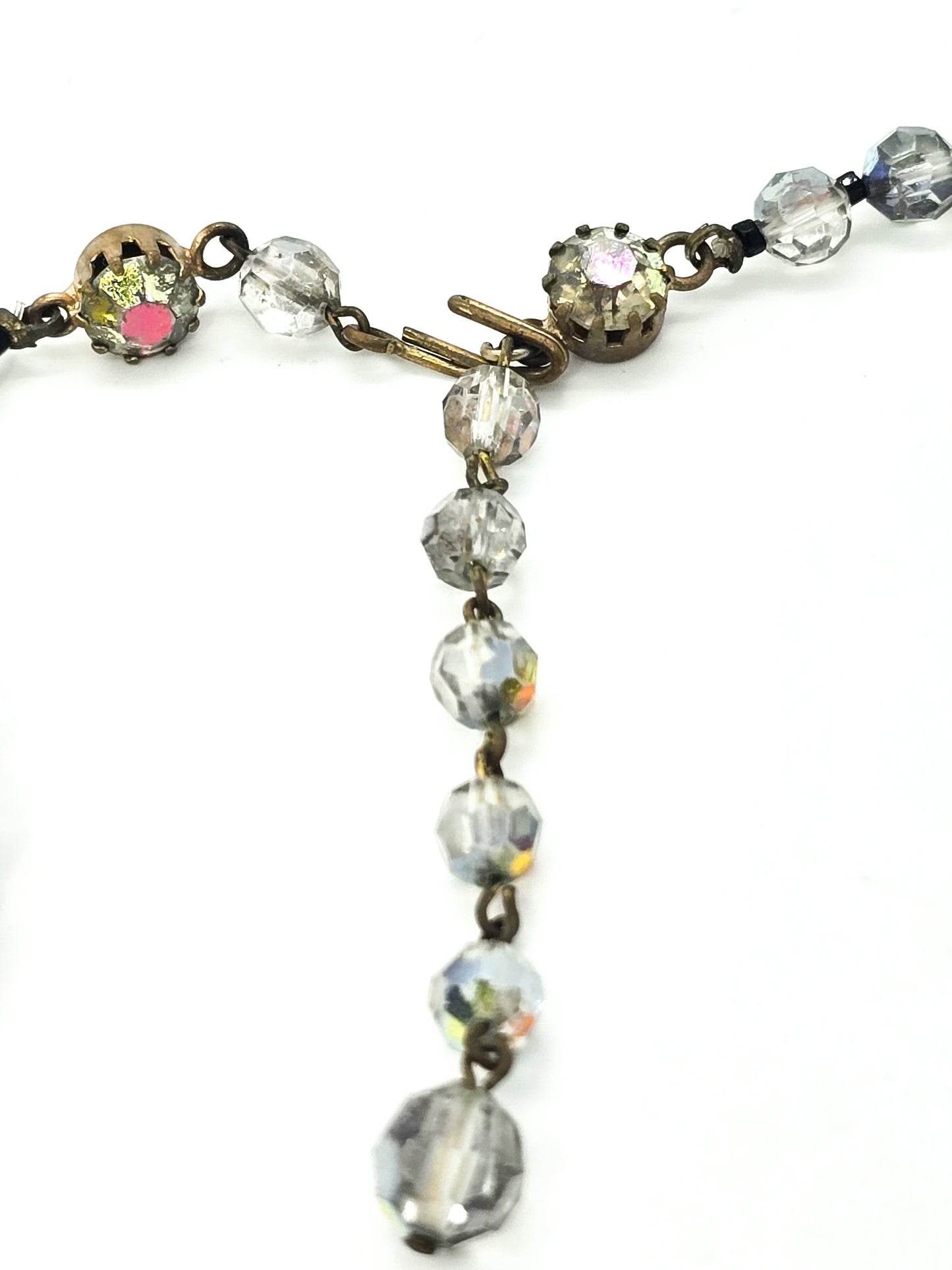 Austrian Crystal tiered vintage rhinestone Aurora borealis beaded necklace
