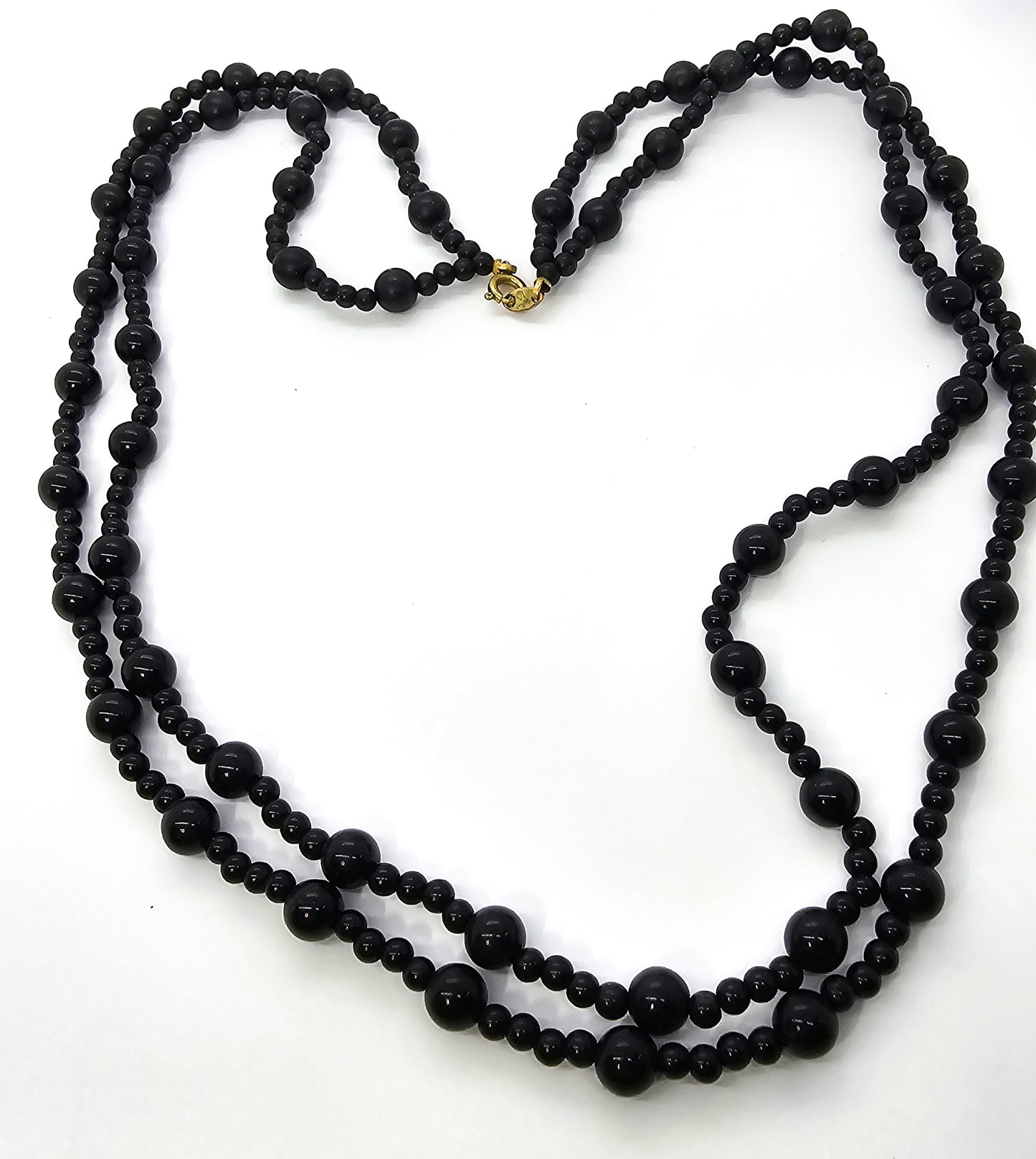 Trifari double strand black Lucite beaded vintage 24" necklace