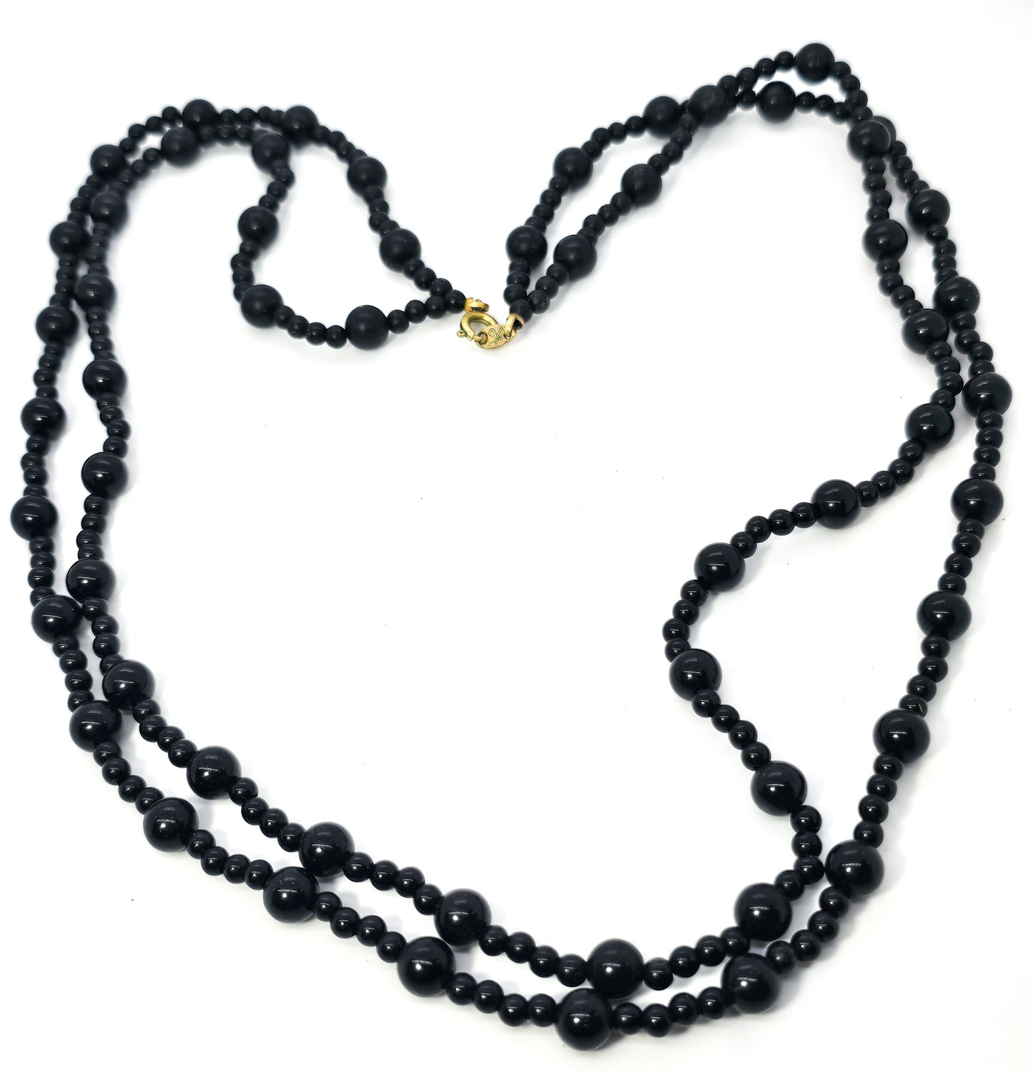 Trifari double strand black Lucite beaded vintage 24" necklace