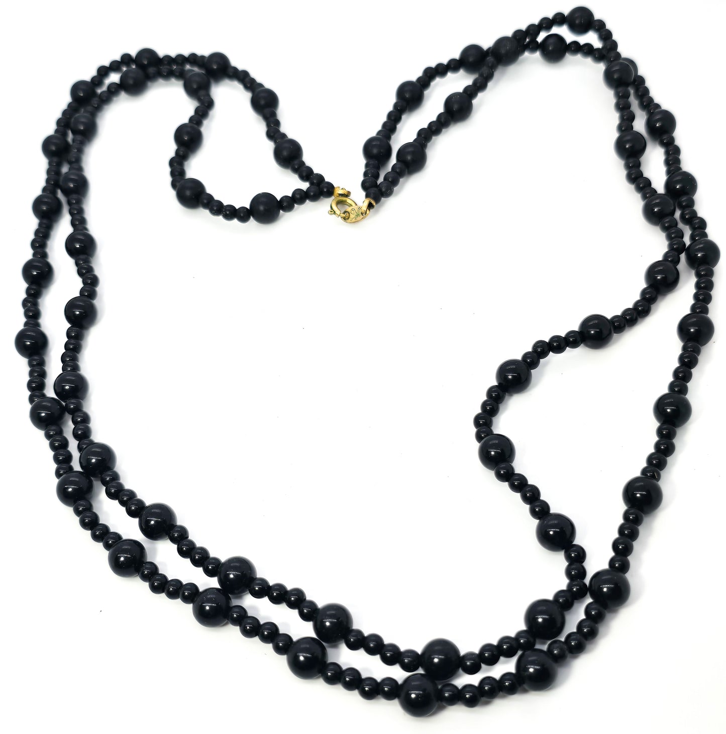 Trifari double strand black Lucite beaded vintage 24" necklace