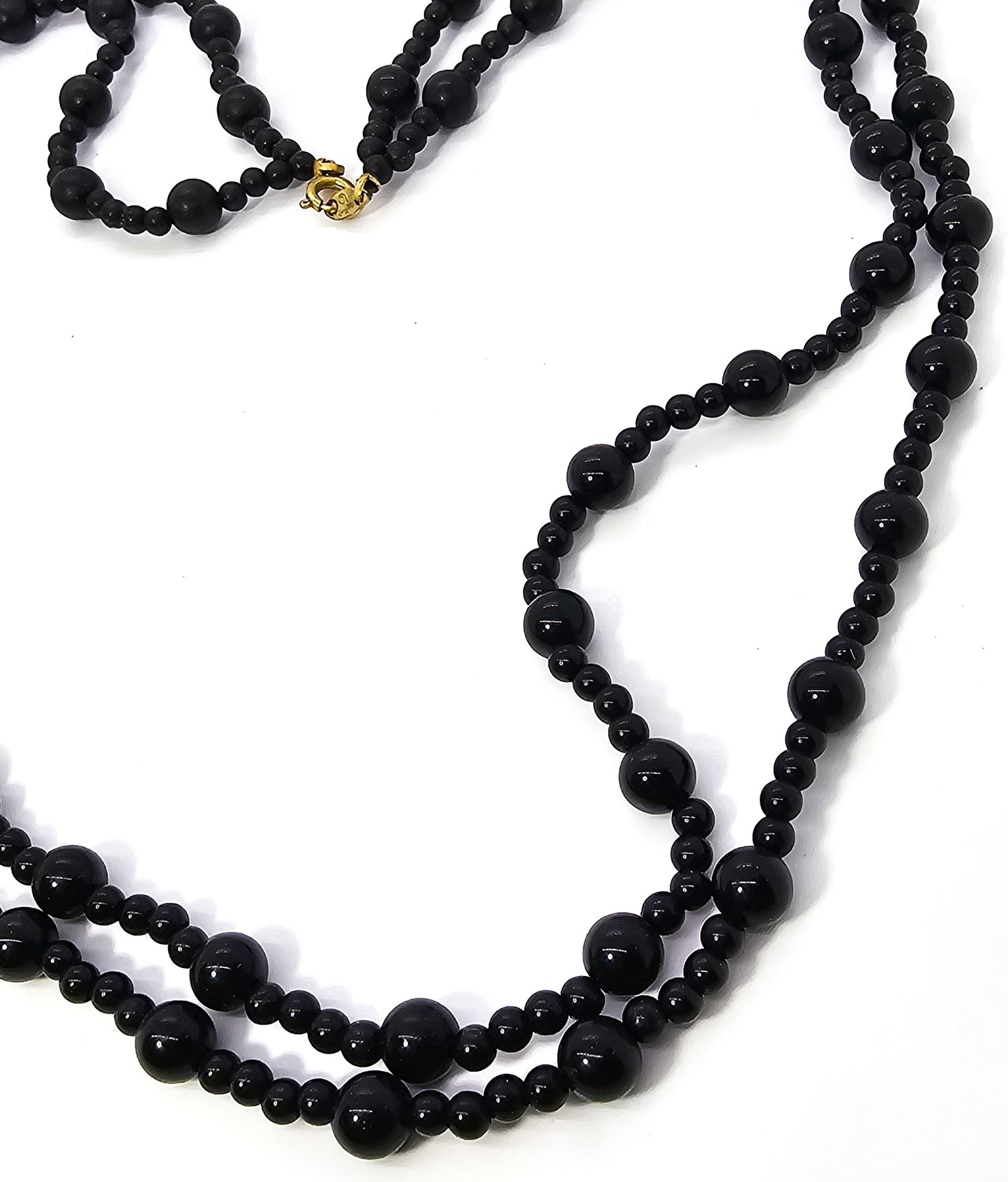 Trifari double strand black Lucite beaded vintage 24" necklace