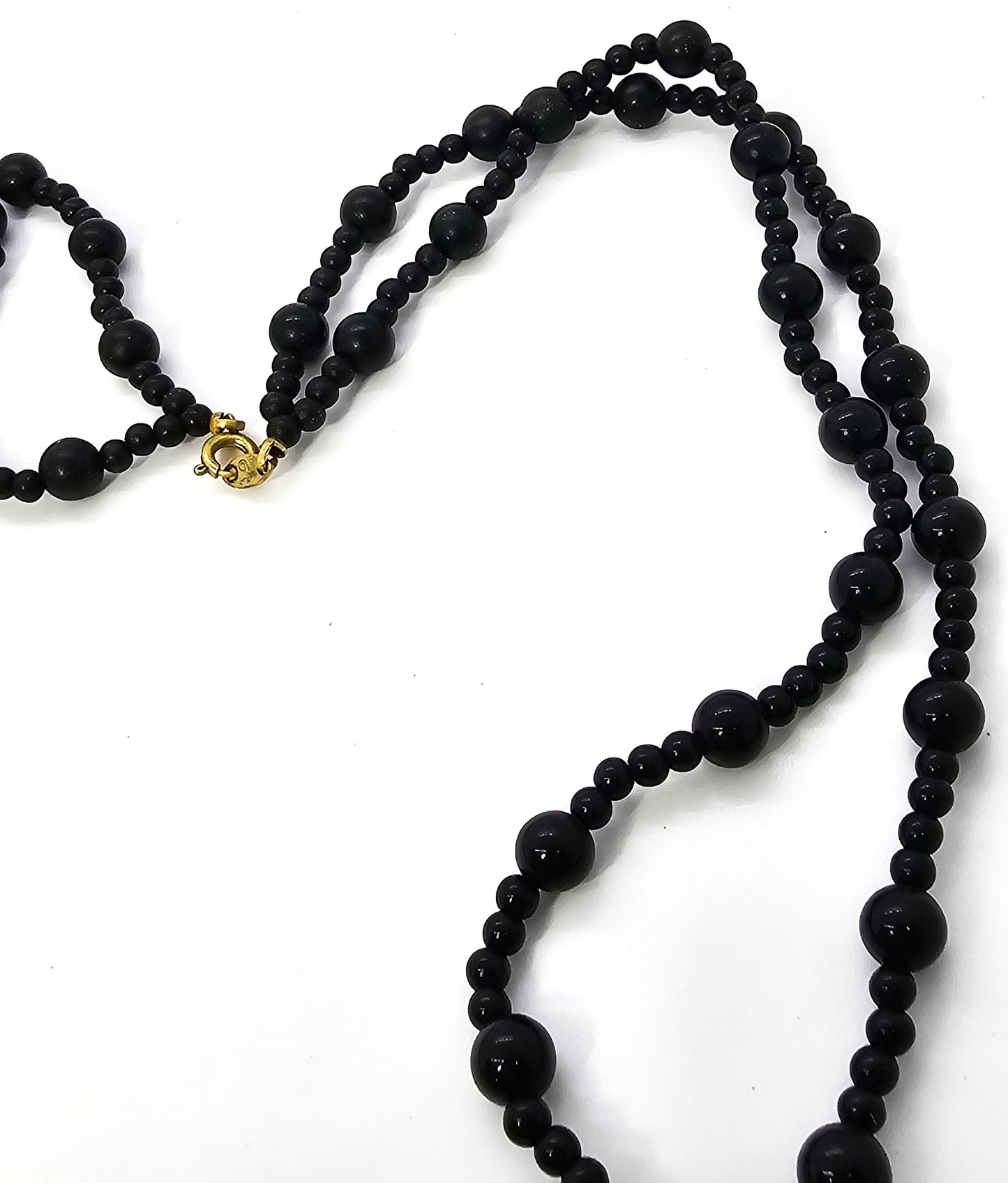 Trifari double strand black Lucite beaded vintage 24" necklace
