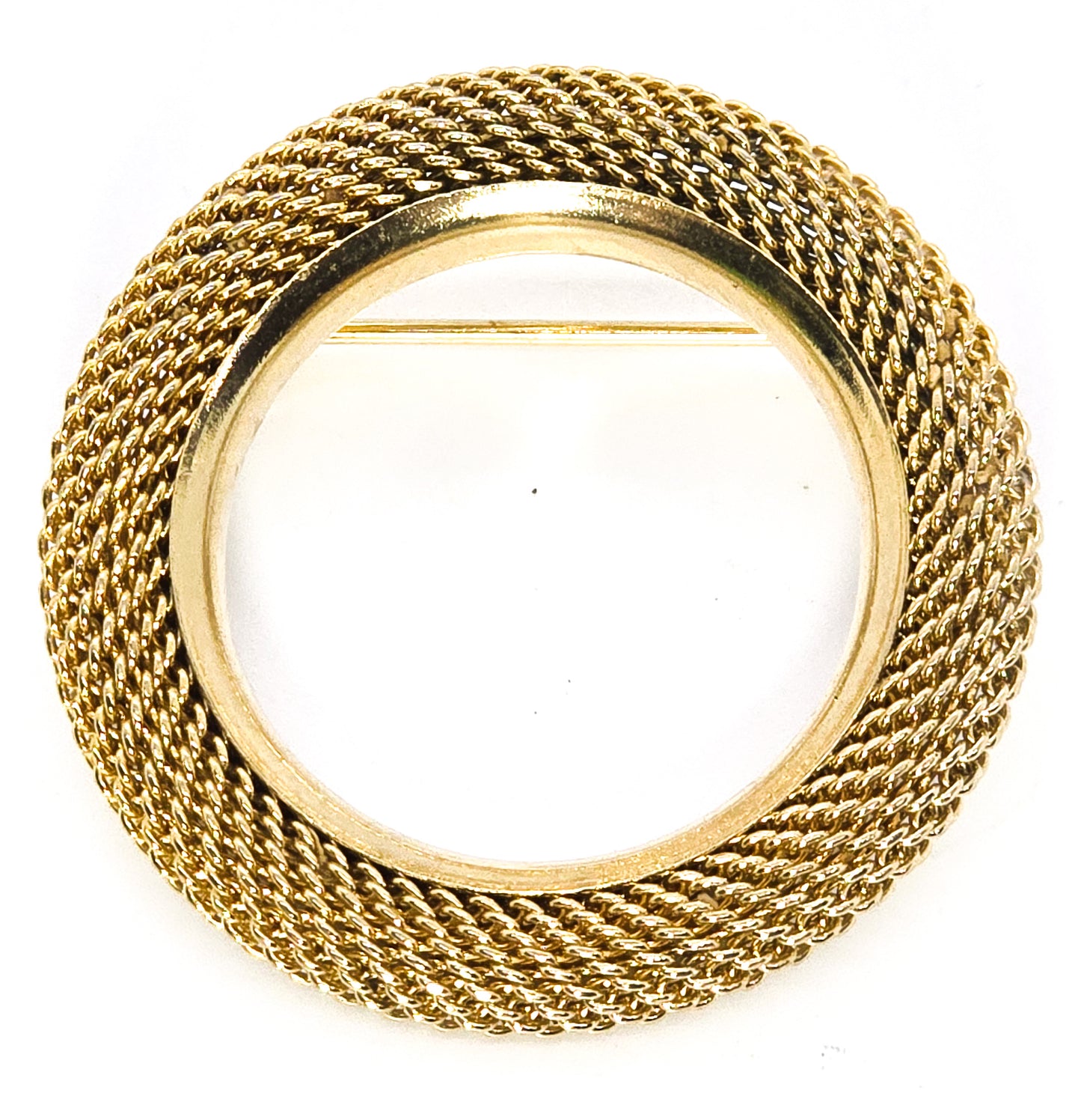 Retro gold mesh infinity circle gold toned 1980's brooch