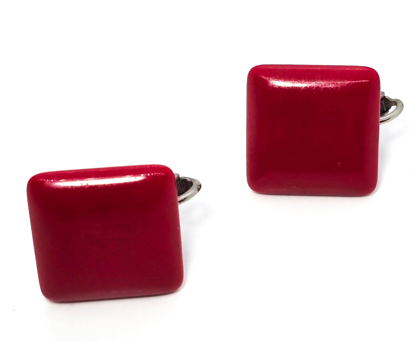 Cherry Red bright lucite retro 1960's vintage adjustable clip on earrings