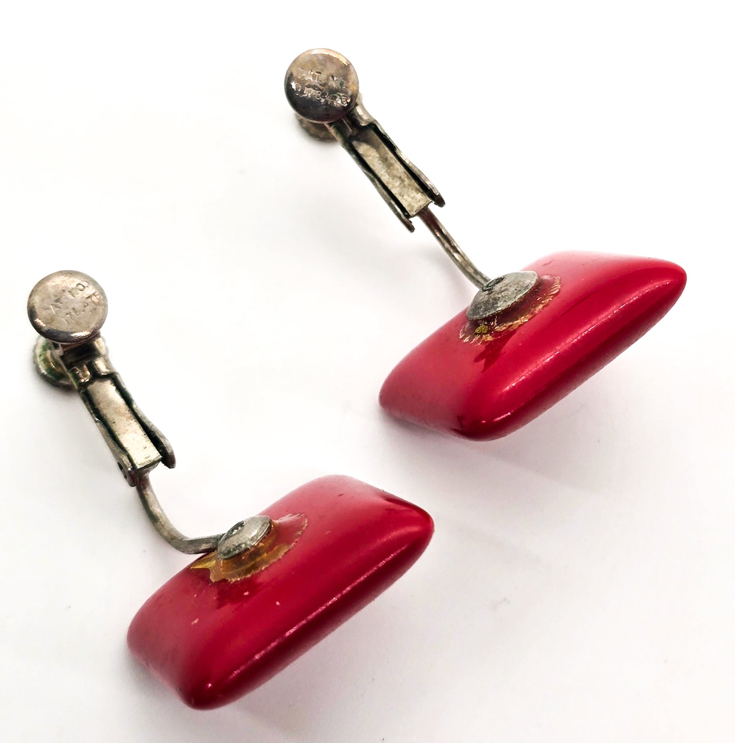 Cherry Red bright lucite retro 1960's vintage adjustable clip on earrings