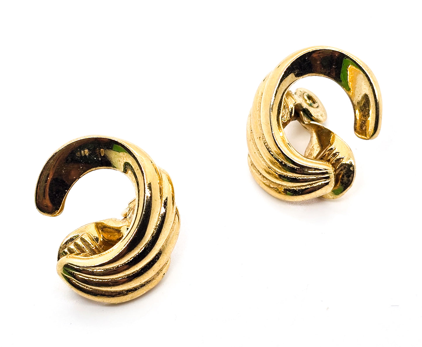 Monet gold toned vintage swirl 1980's retro clip on earrings